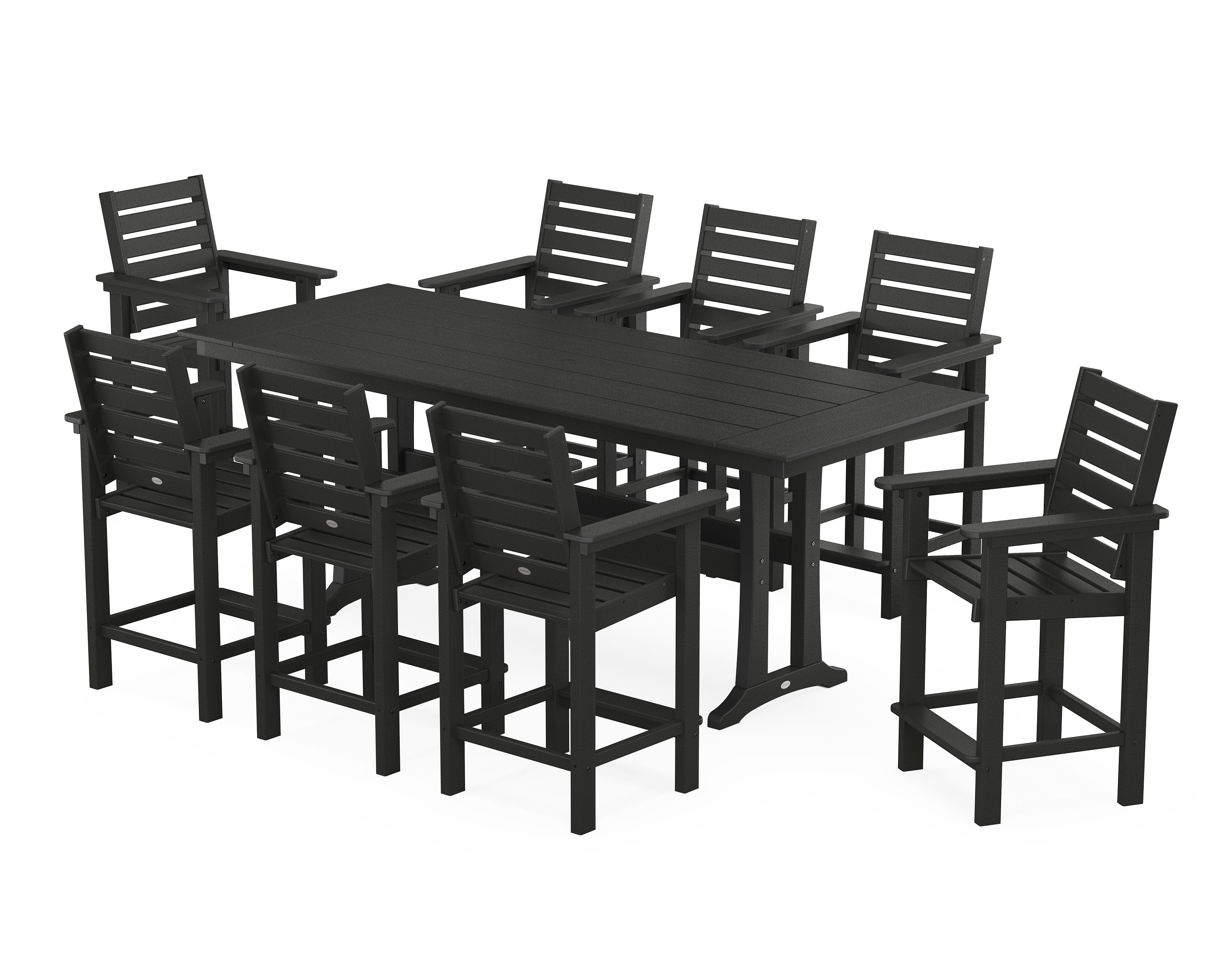 Captain 9-Piece Farmhouse Counter Set with Trestle Legs in Black