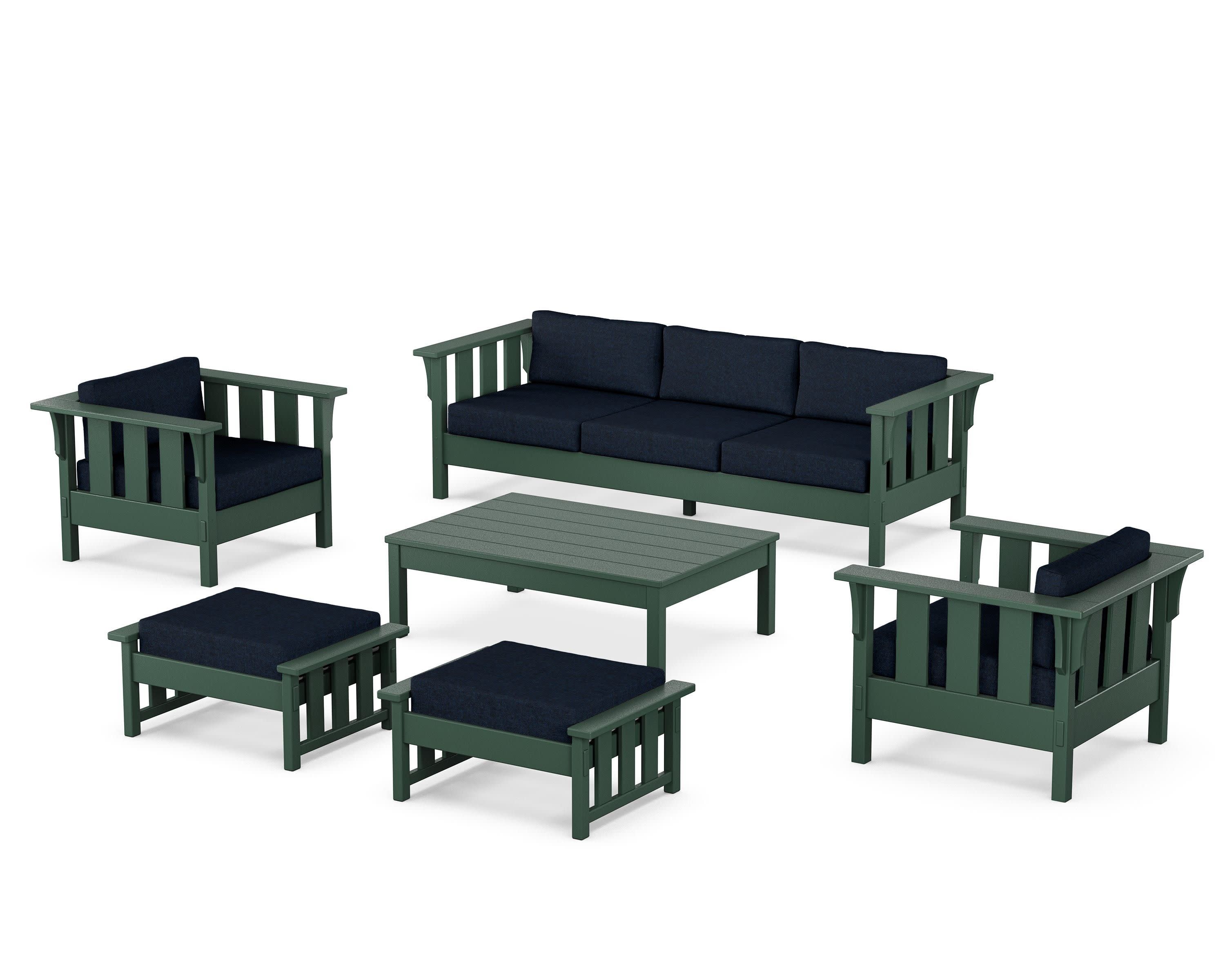 Acadia 6-Piece Lounge Sofa Set in Green / Marine Indigo