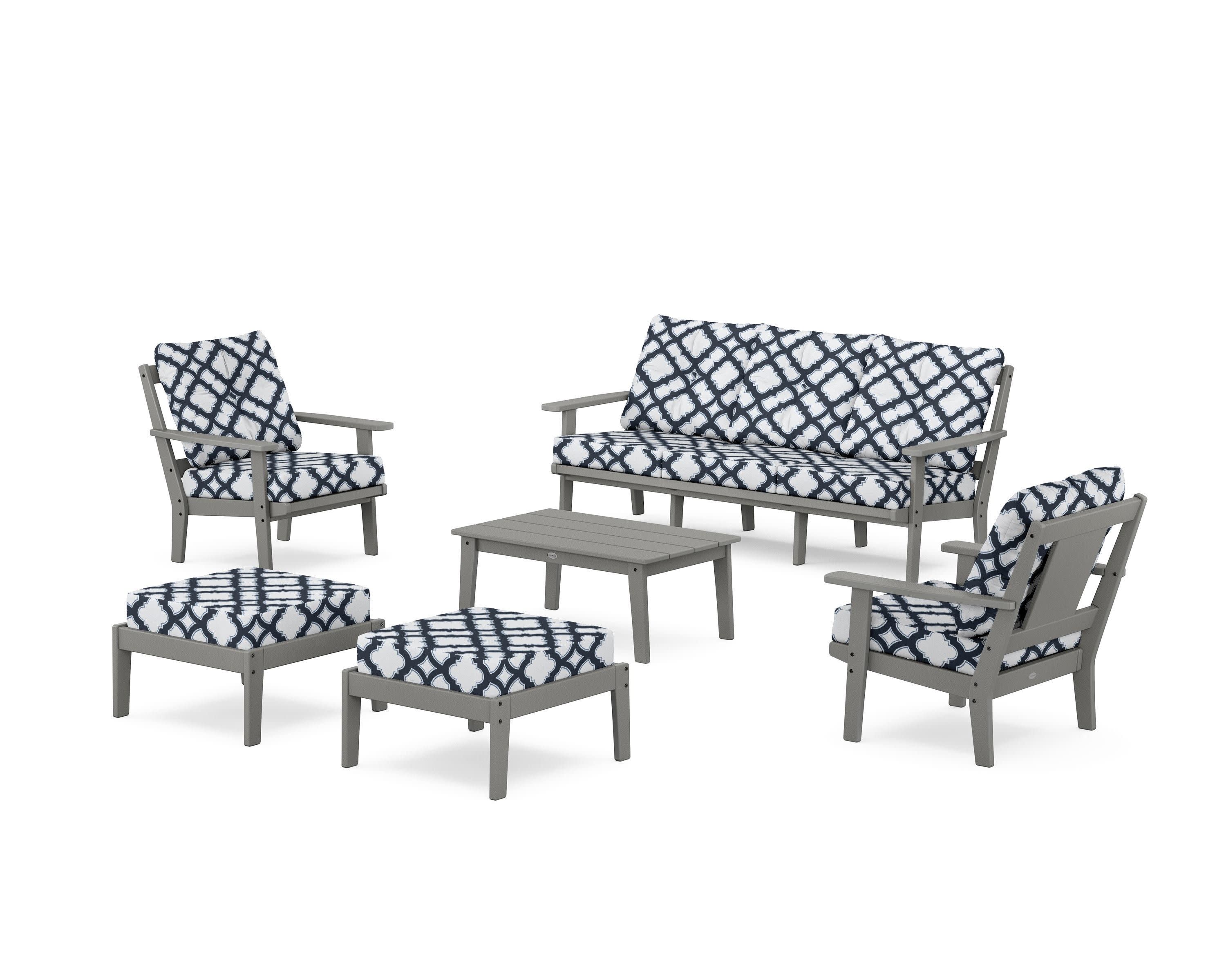 Prairie 6-Piece Lounge Sofa Set in Slate Grey / Trellis Marine Indigo