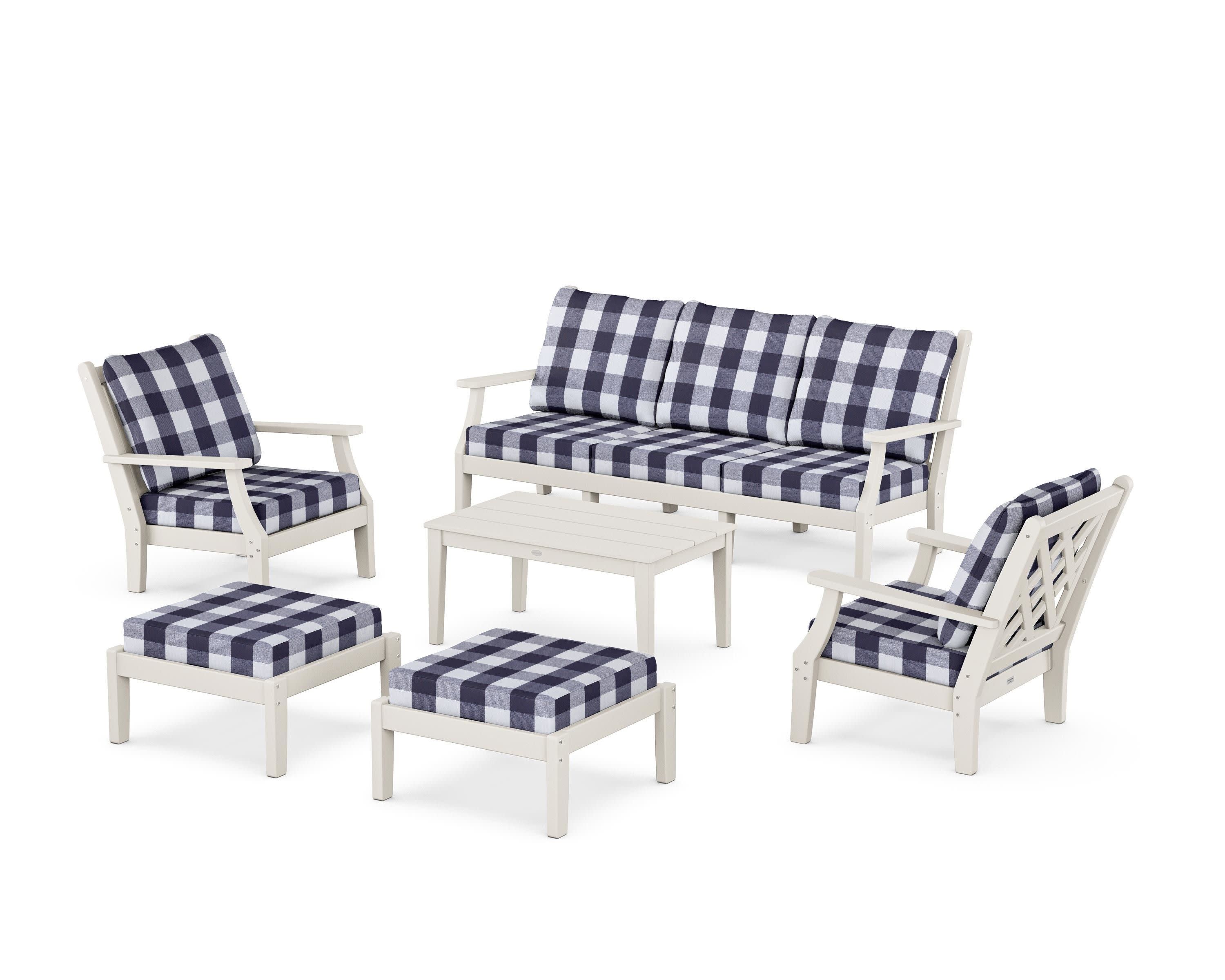 Wovendale 6-Piece Lounge Sofa Set in Sand / Buffalo Plaid Navy