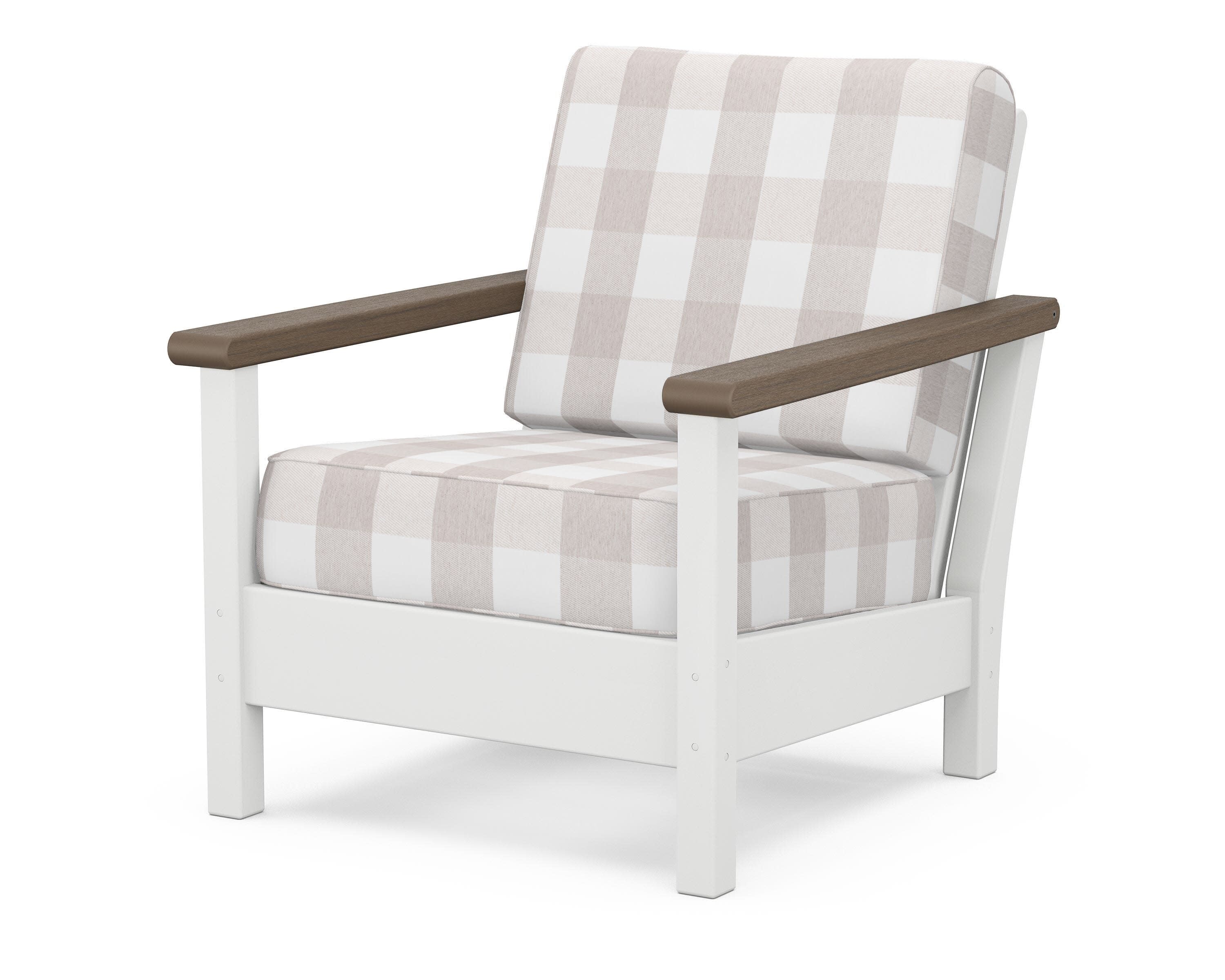 Harbour Deep Seating Chair in White / Kona / Buffalo Plaid Dune Burlap