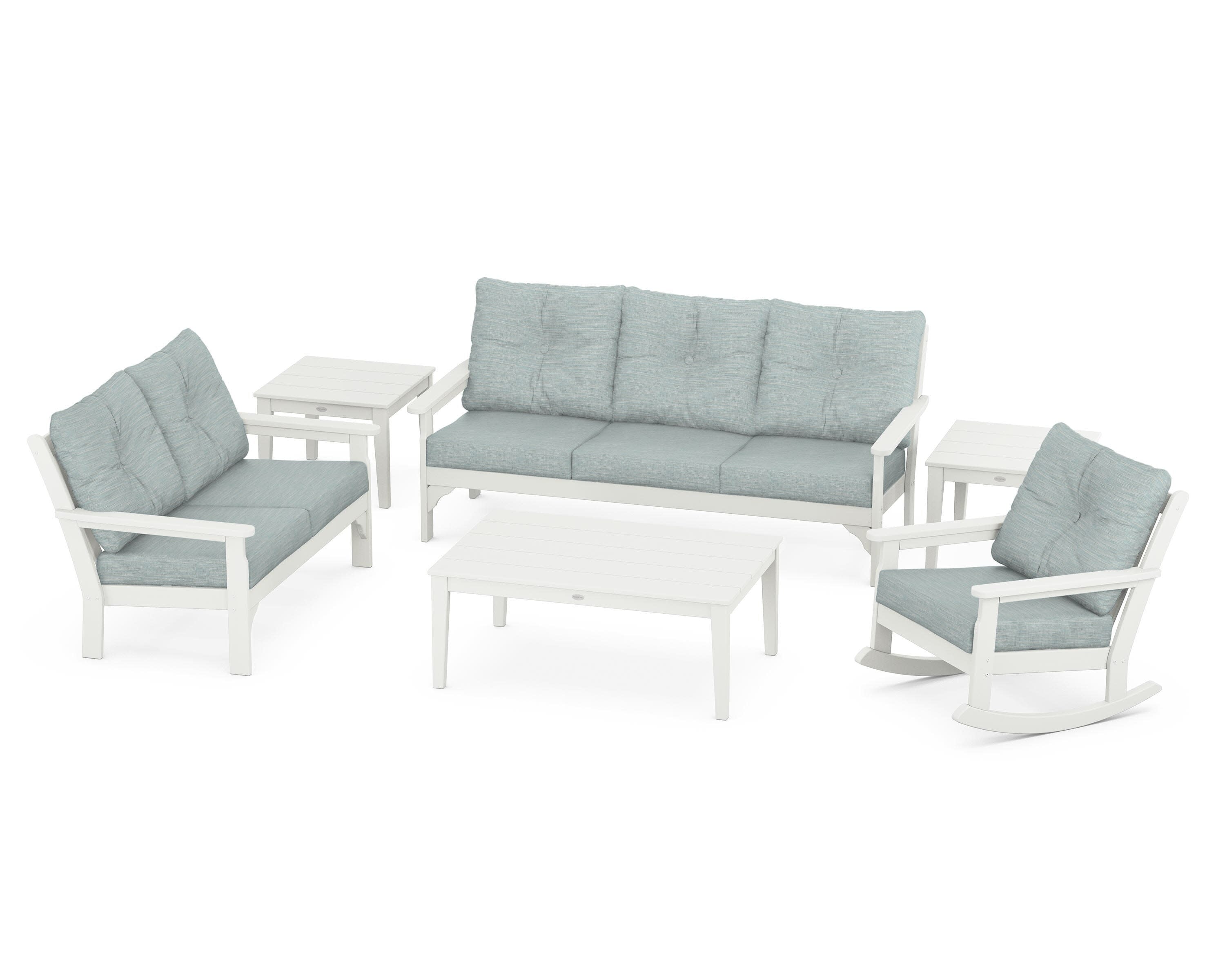 Vineyard 6-Piece Deep Seating Set in Vintage White / Soothe Mist