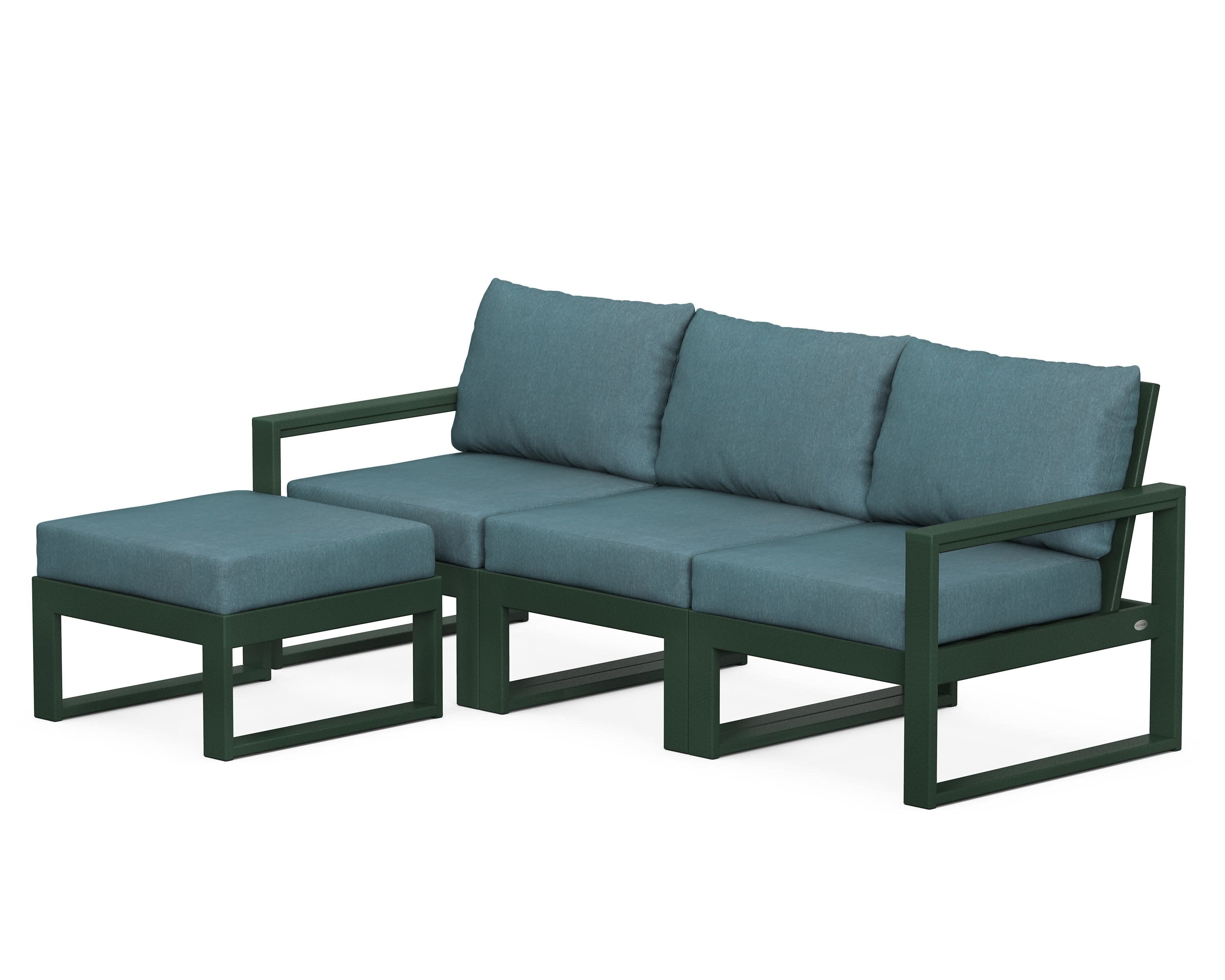 EDGE 4-Piece Modular Deep Seating Set with Ottoman in Green / Ocean Teal