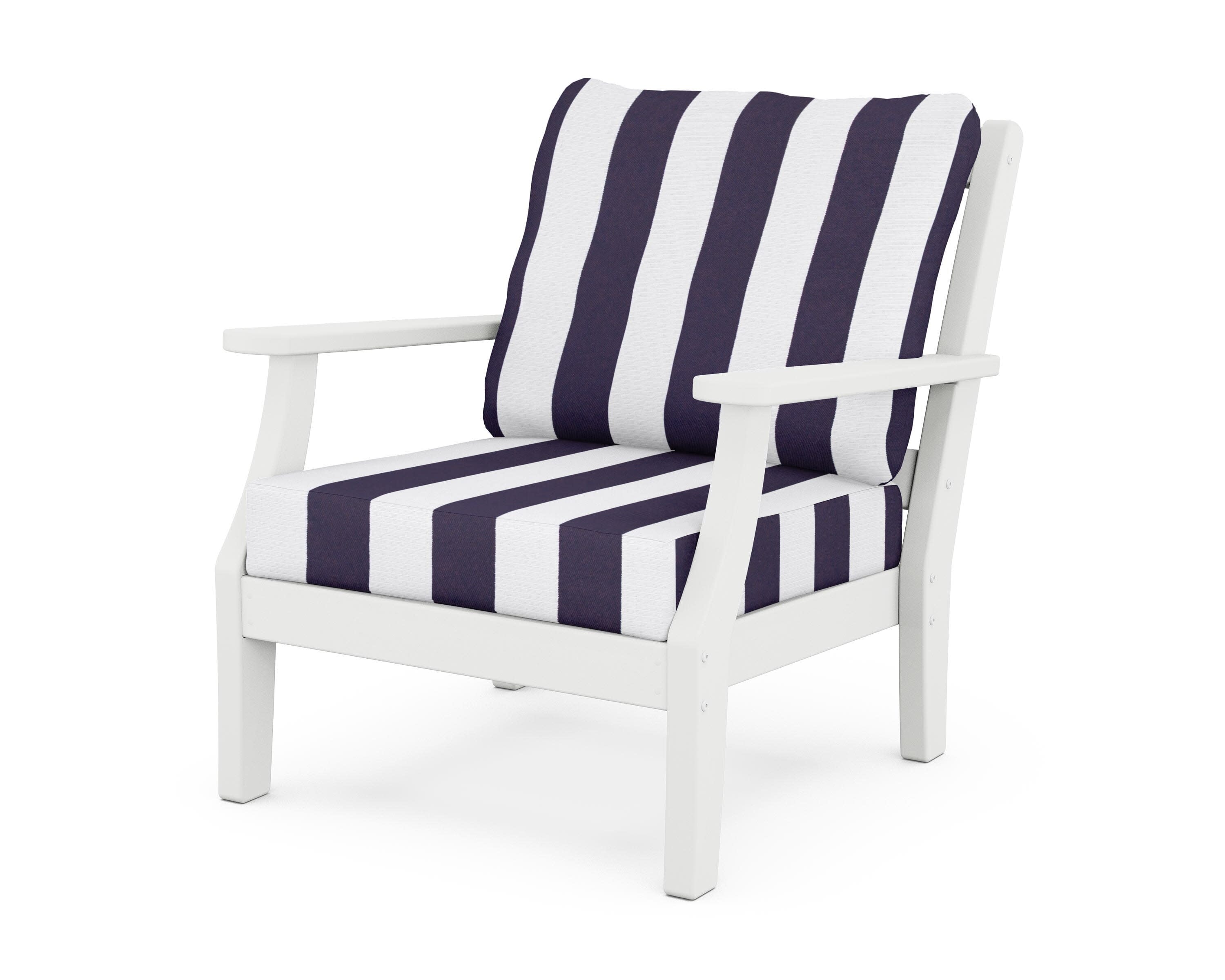 Chinoiserie Deep Seating Chair in White / Cabana Stripe Navy