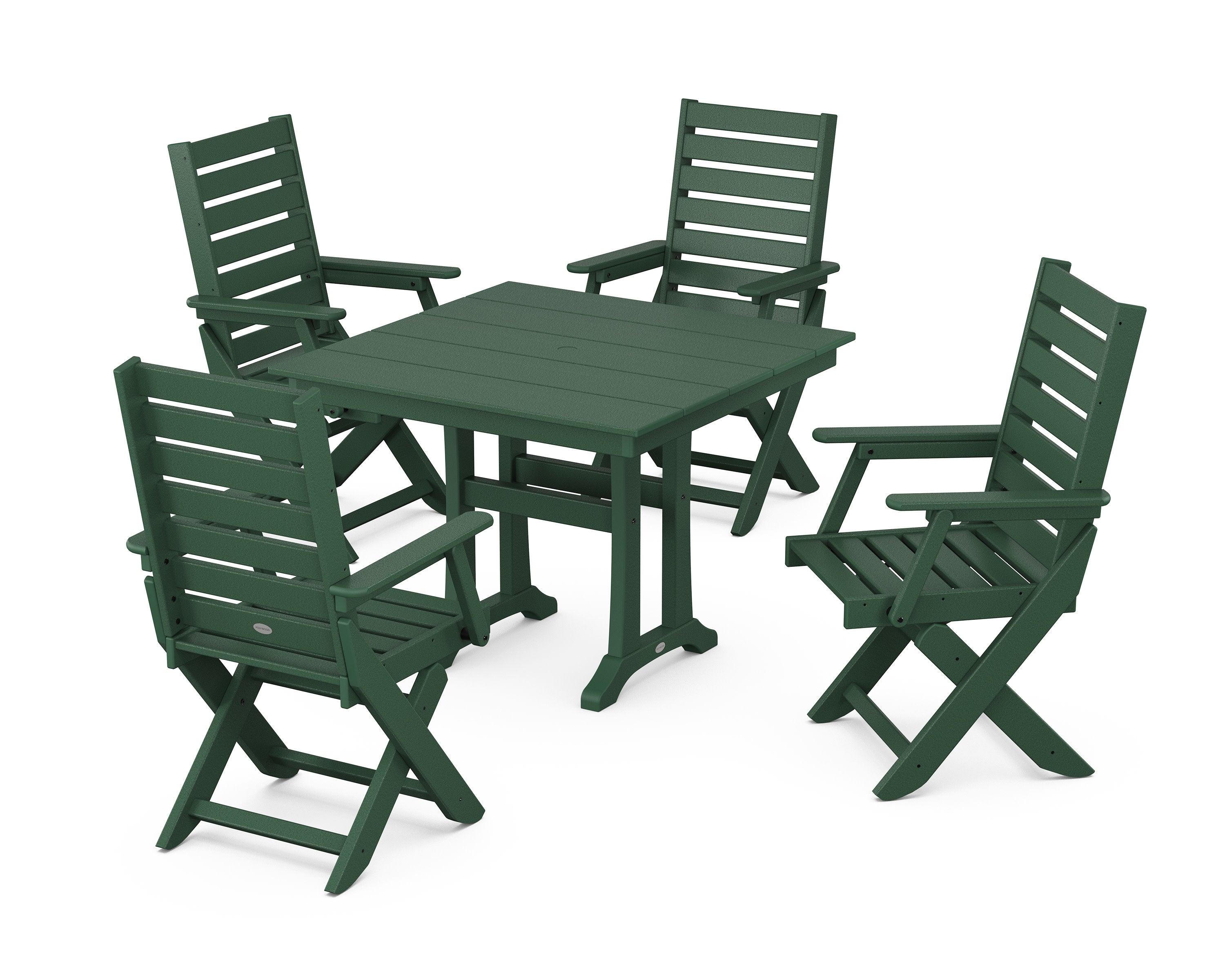 Captain Folding Chair 5-Piece Farmhouse Dining Set With Trestle Legs in Green