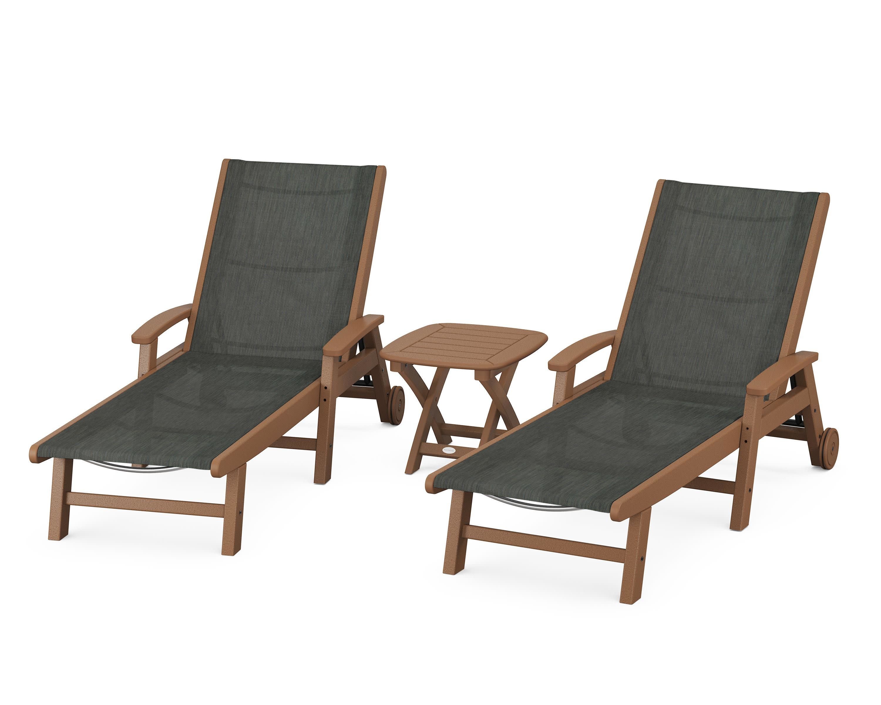 Coastal 3-Piece Wheeled Chaise Set in Teak / Ember Sling