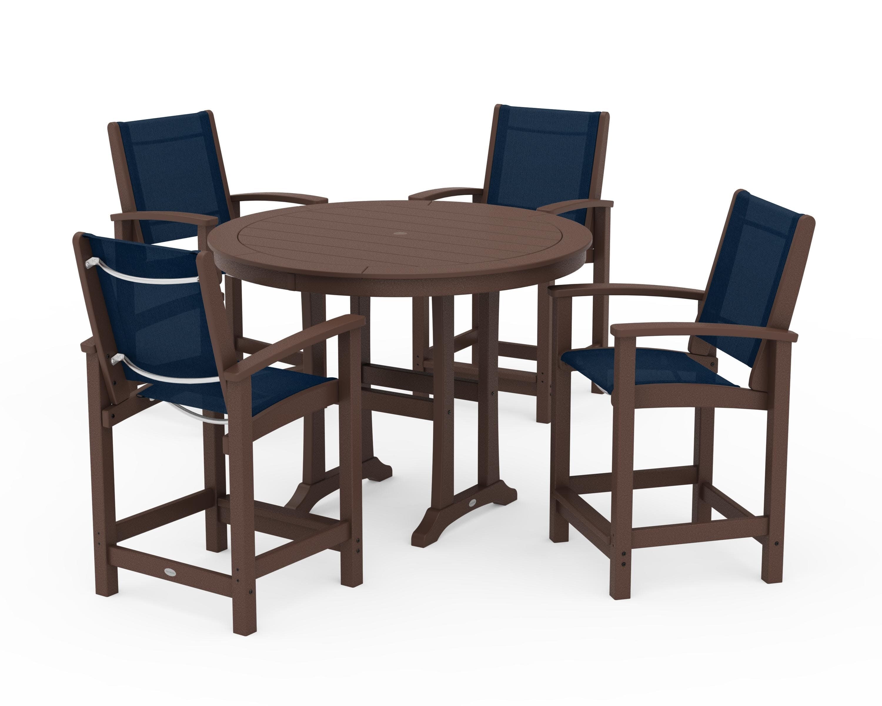 Coastal 5-Piece Counter Set in Mahogany / Navy Blue Sling