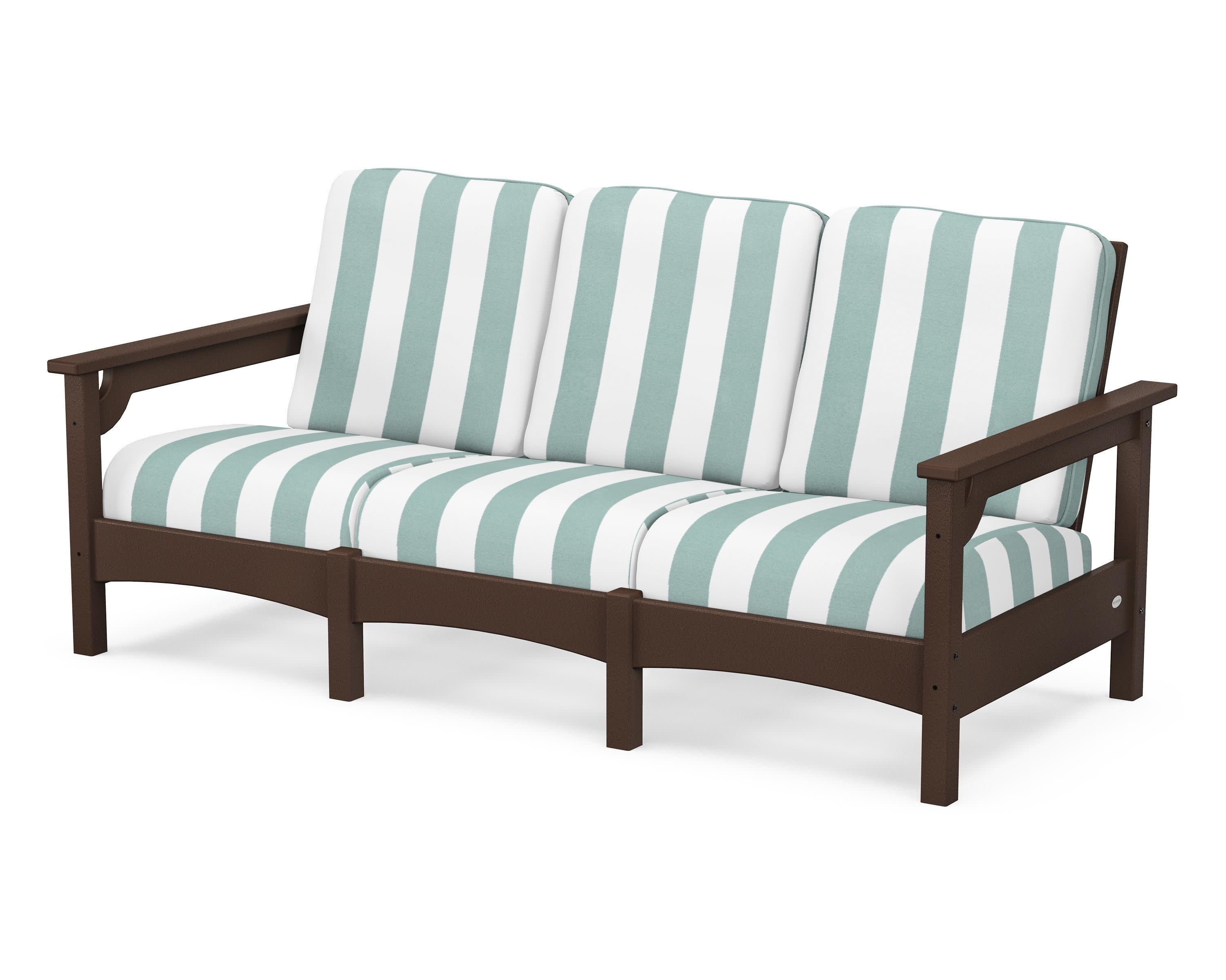 Club Sofa in Mahogany / Cabana Stripe Glacier Spa
