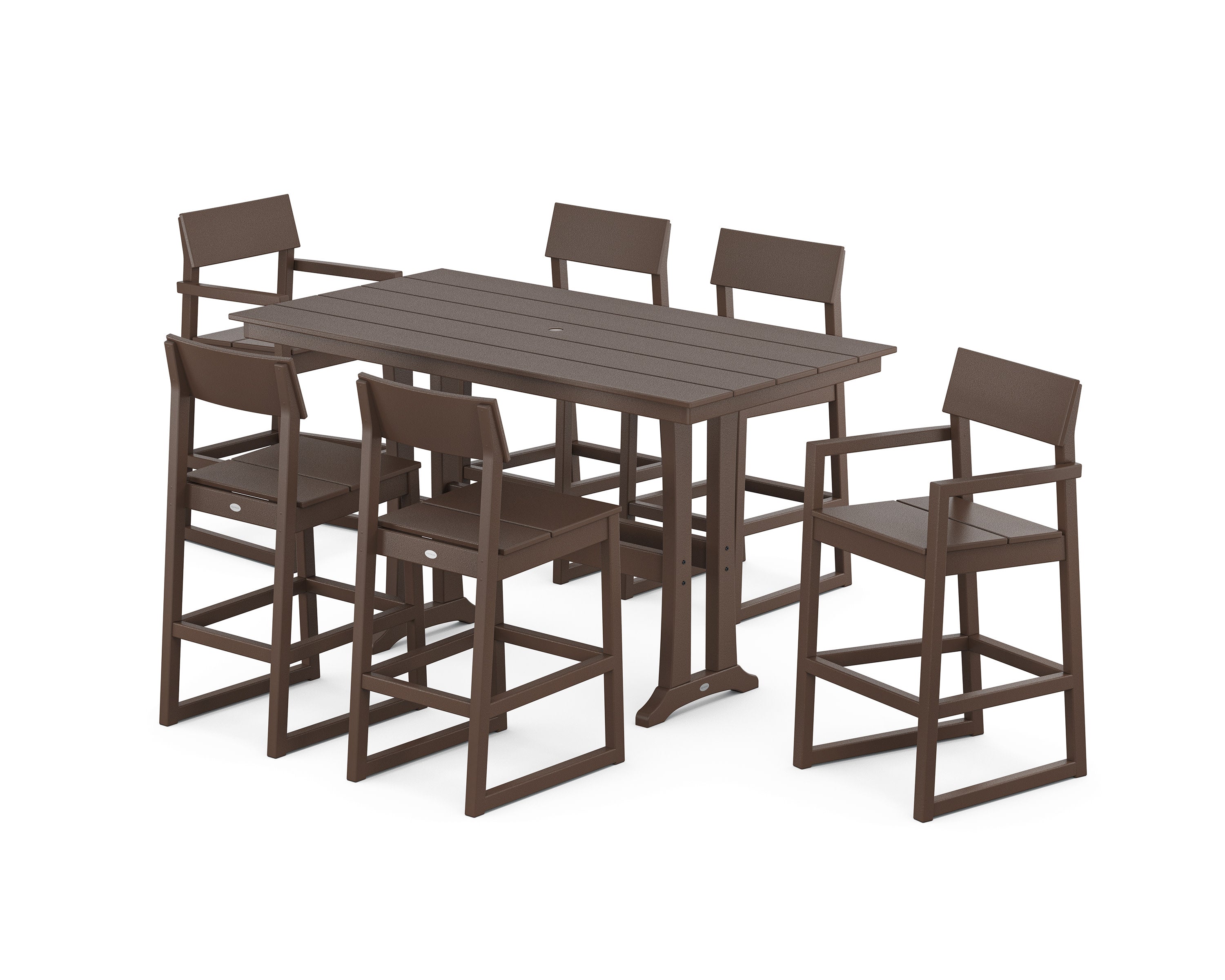 EDGE 7-Piece Farmhouse Bar Set with Trestle Legs in Mahogany