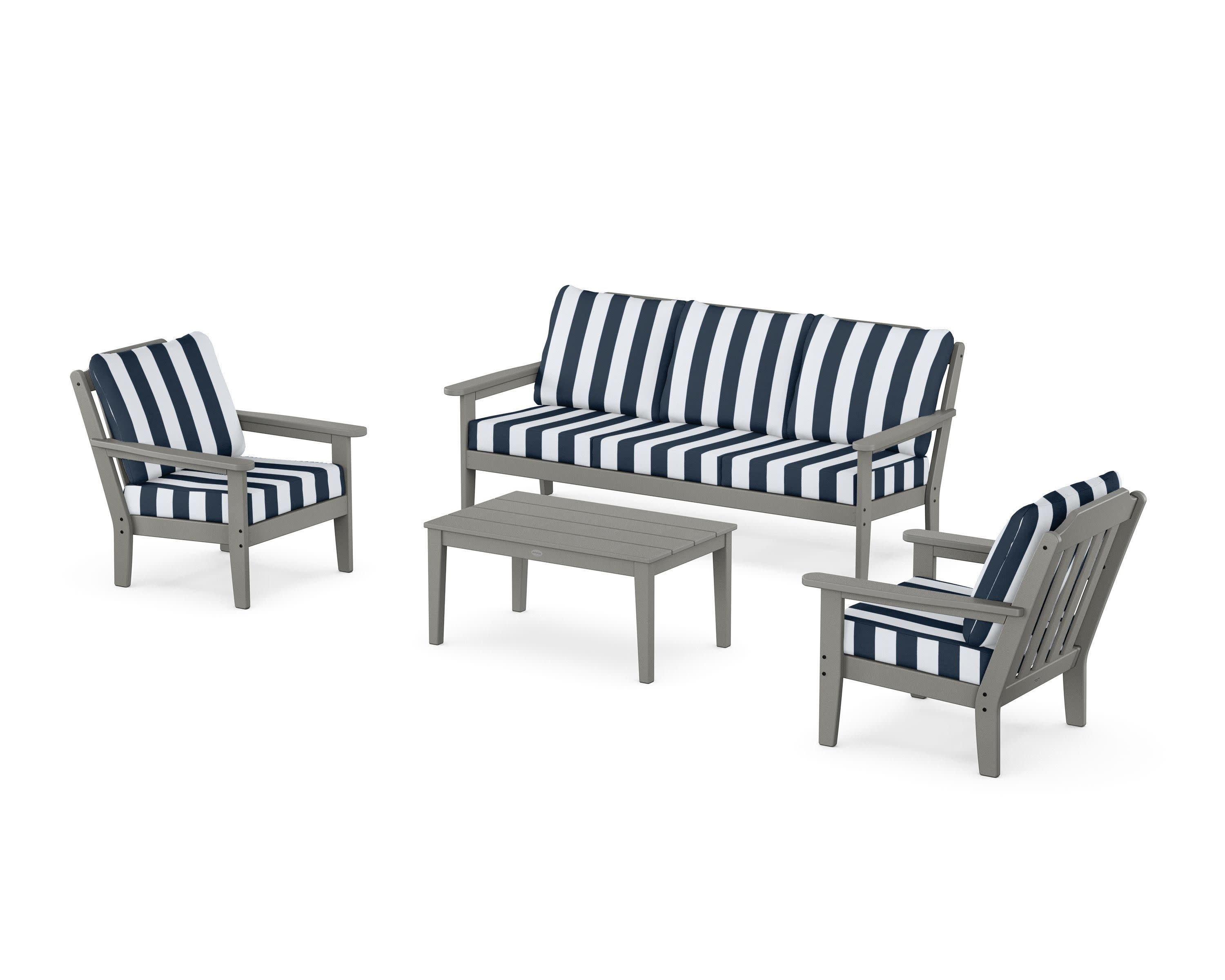 Cottage 4-Piece Deep Seating Set with Sofa in Slate Grey / Cabana Stripe Marine Indigo
