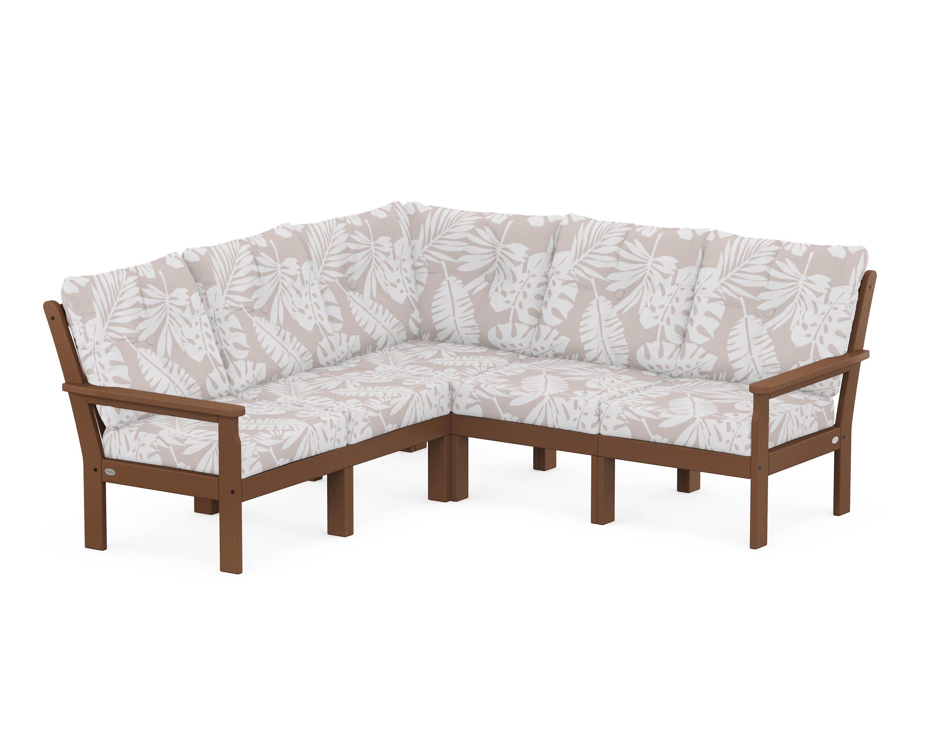 Vineyard 5-Piece Sectional in Teak / Leaf Dune Burlap