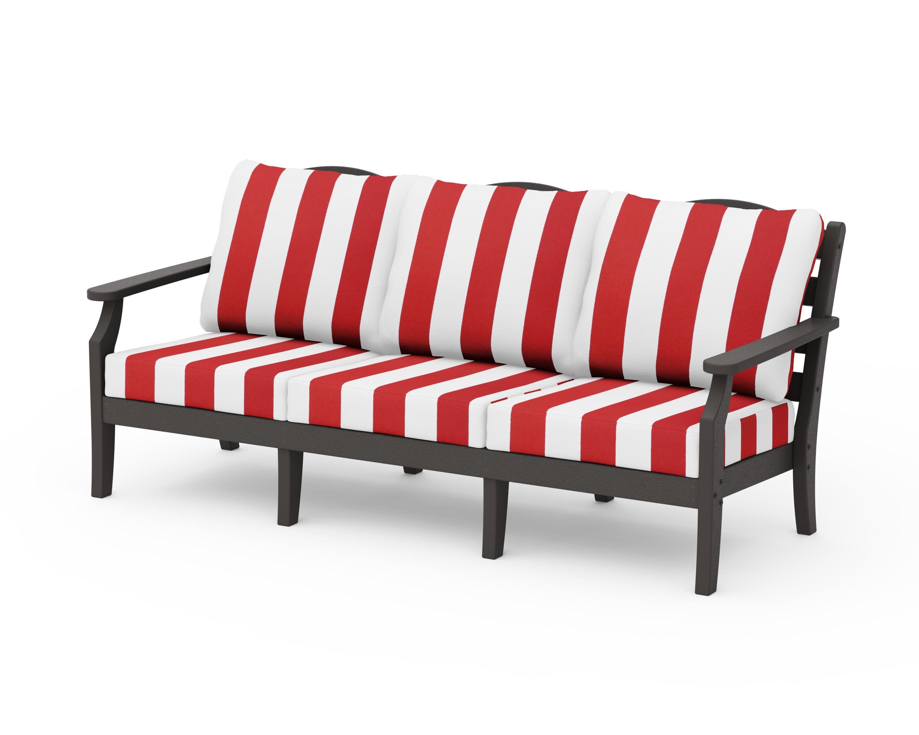 Savannah Deep Seating Sofa in Vintage Coffee / Cabana Stripe Crimson