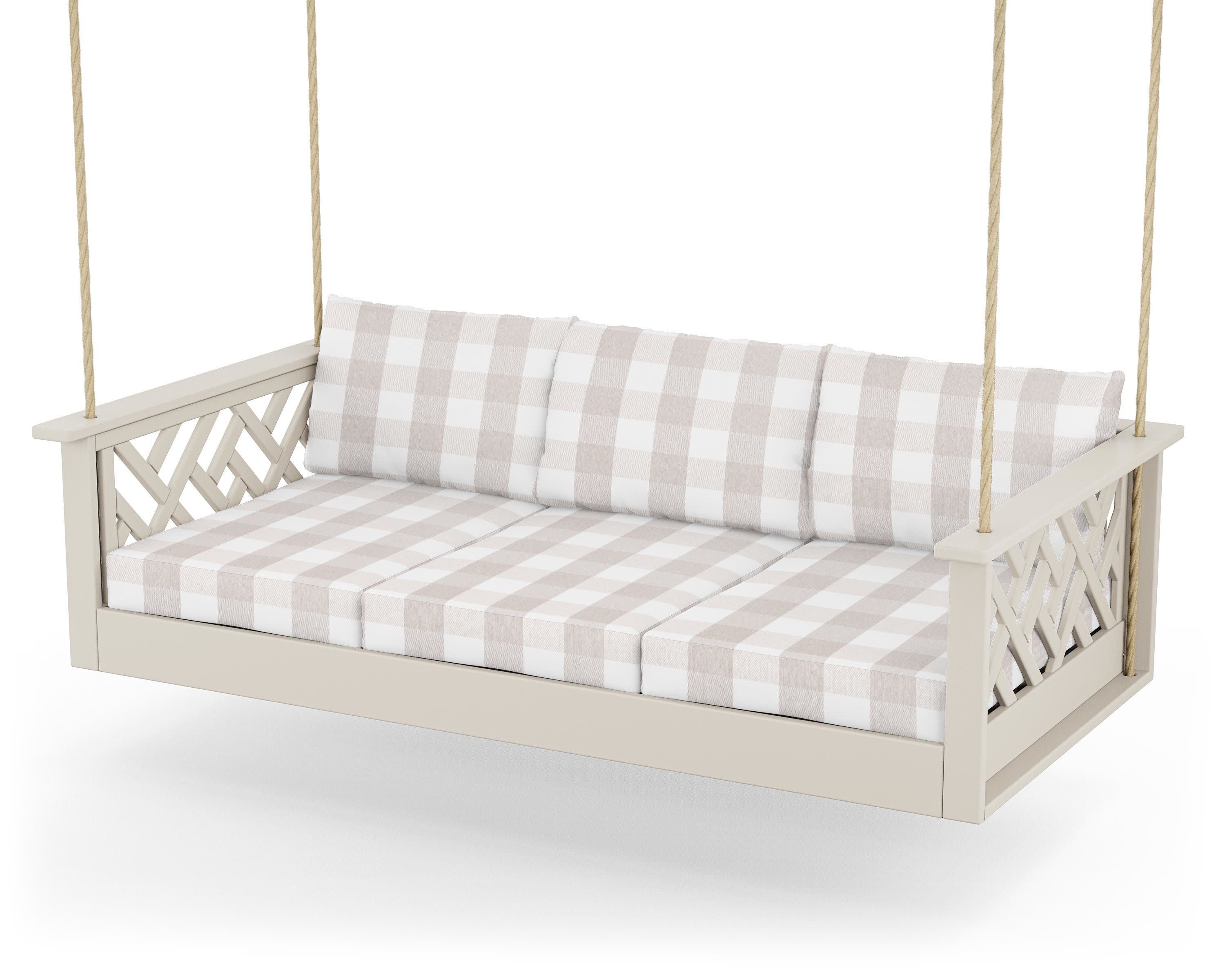 Chippendale Daybed Swing in Sand / Buffalo Plaid Dune Burlap