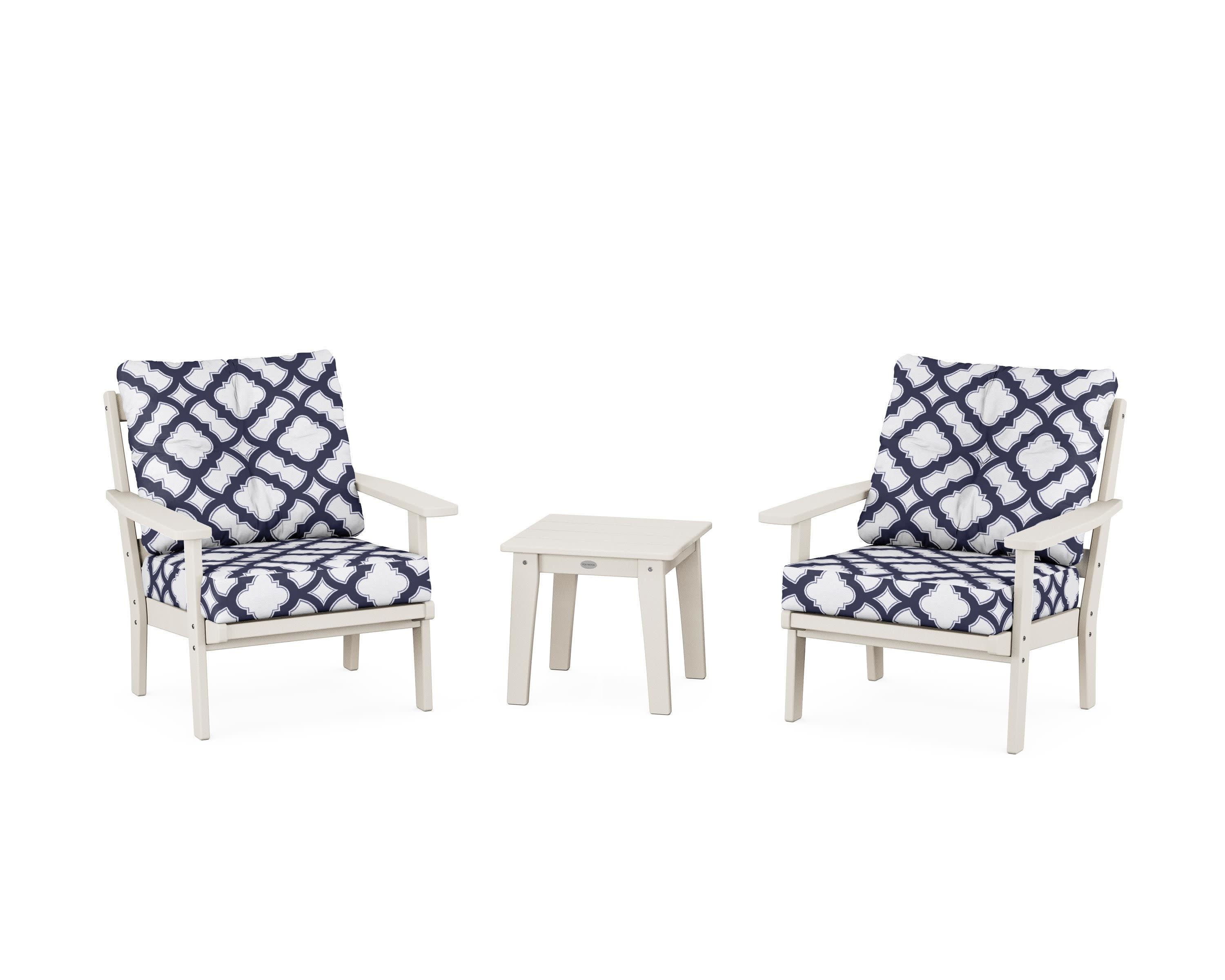 Oxford 3-Piece Deep Seating Set in Sand / Trellis Navy