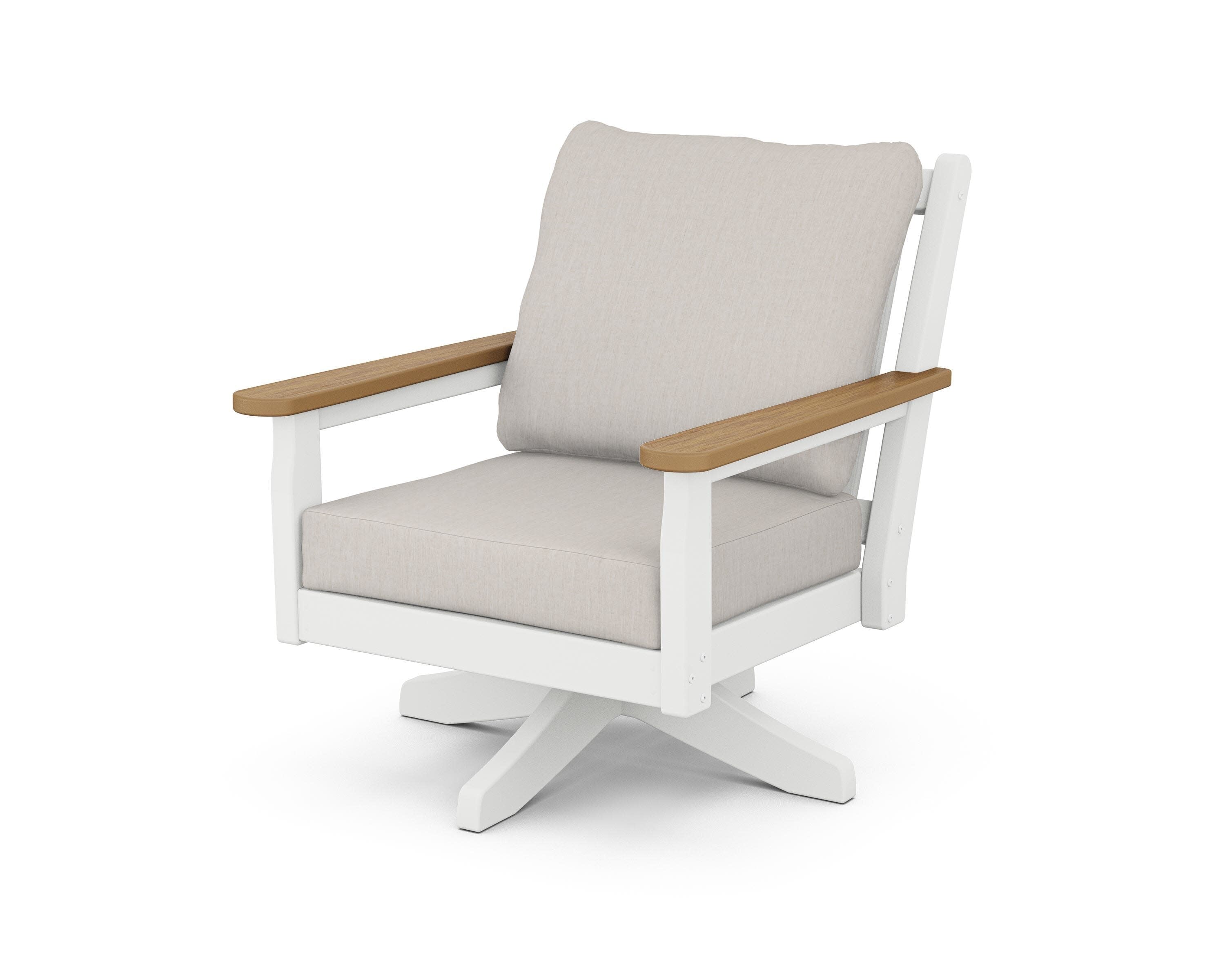 Chippendale Deep Seating Swivel Chair in White / Natural / Cast Ash