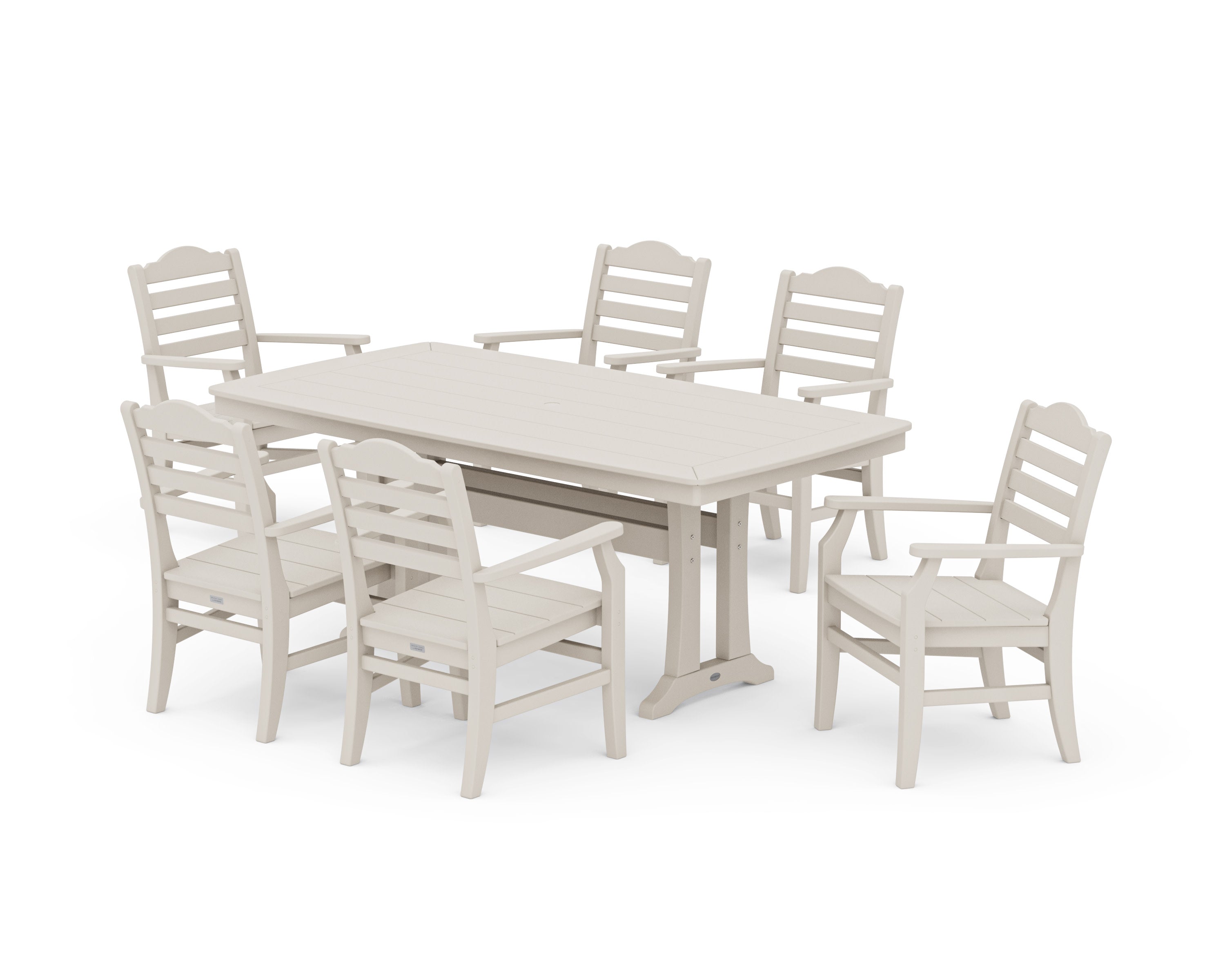 Savannah Arm Chair 7-Piece Dining Set with Trestle Legs in Sand