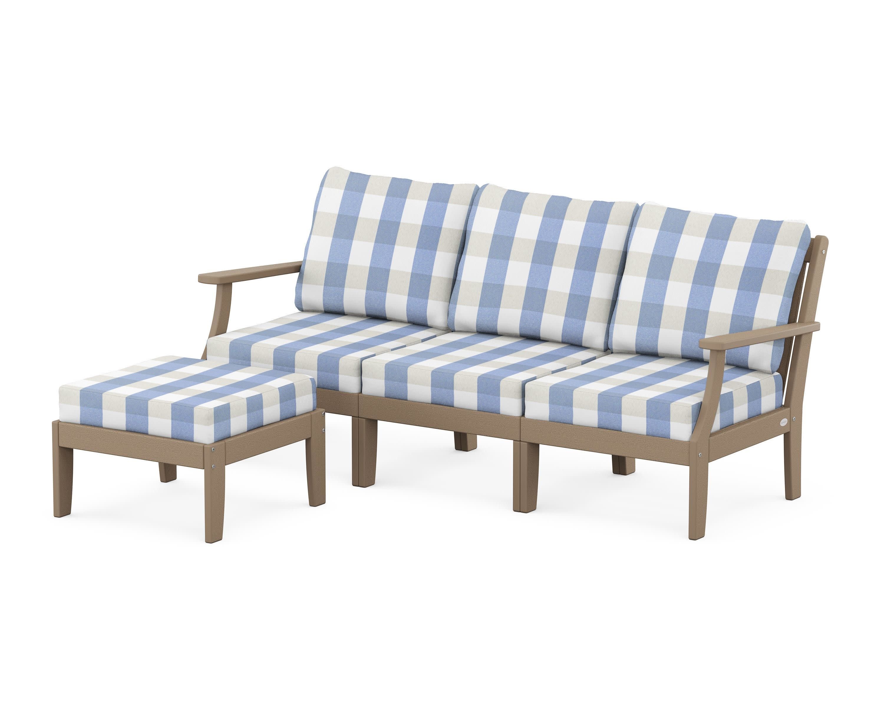 Braxton Modular 4-Piece Deep Seating Set with Ottoman in Vintage Sahara / Buffalo Plaid Sky Blue
