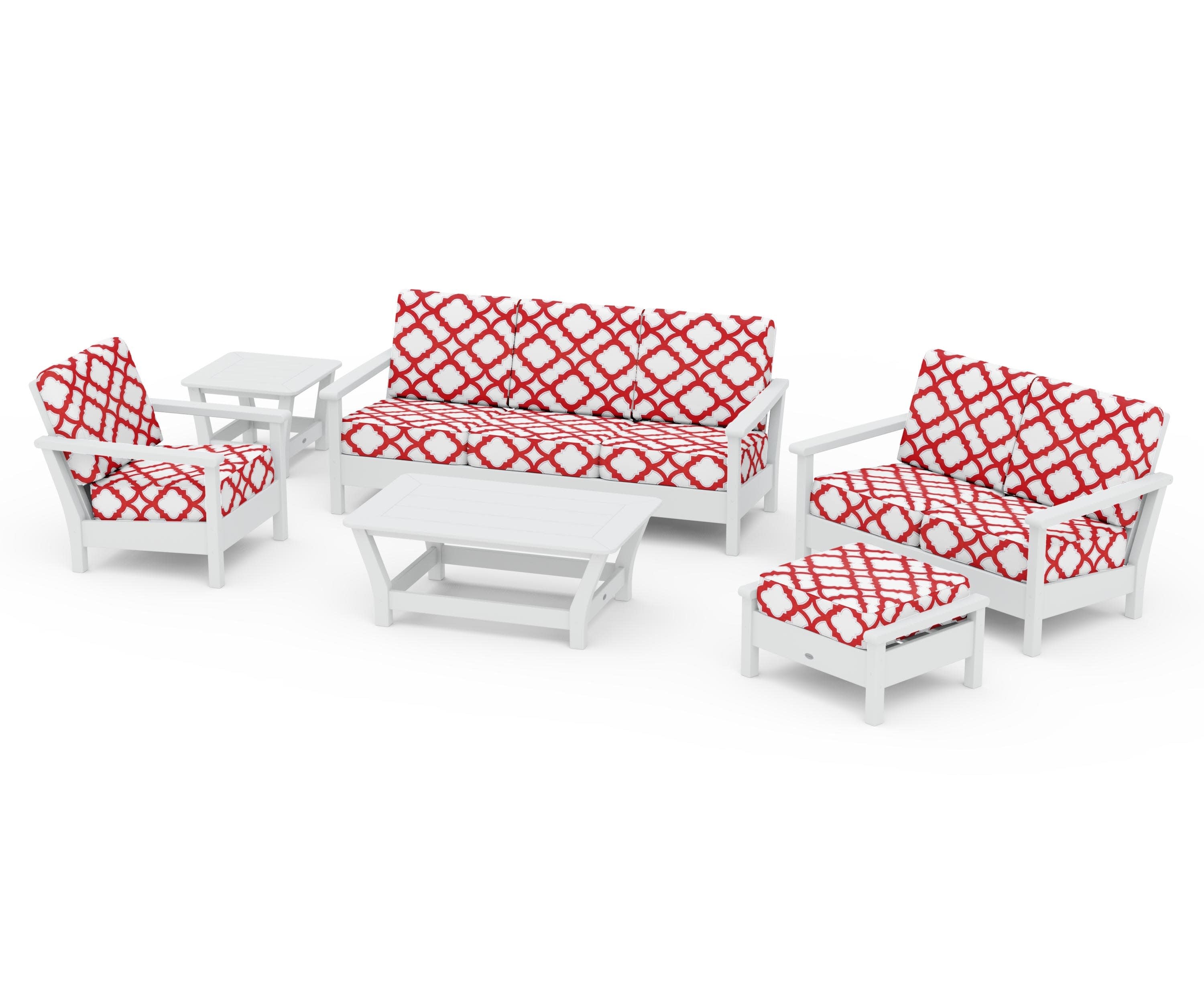 Harbour 6-Piece Outdoor Living Set in White / Trellis Crimson