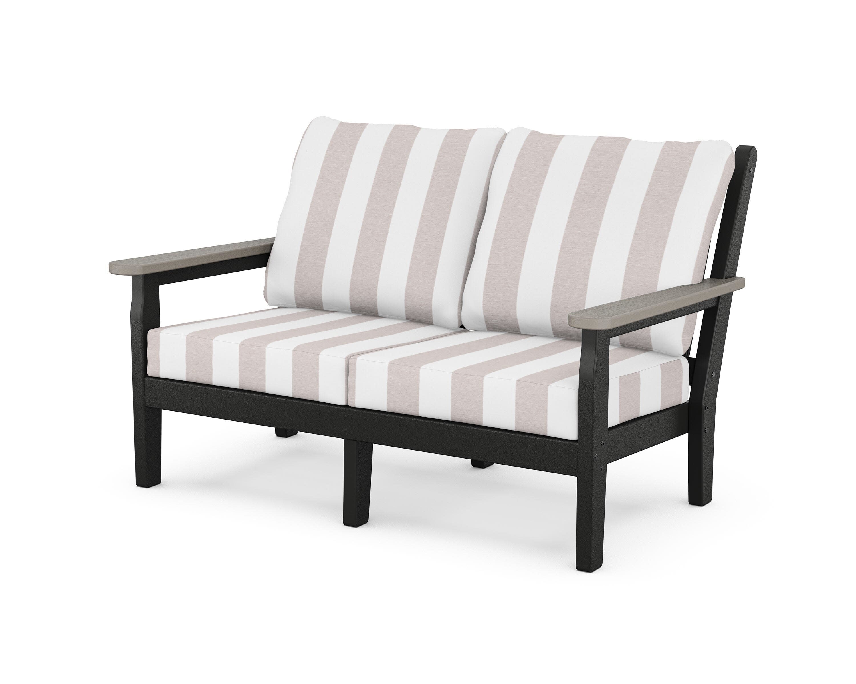 Chippendale Deep Seating Loveseat in Black / Driftwood / Cabana Stripe Dune Burlap