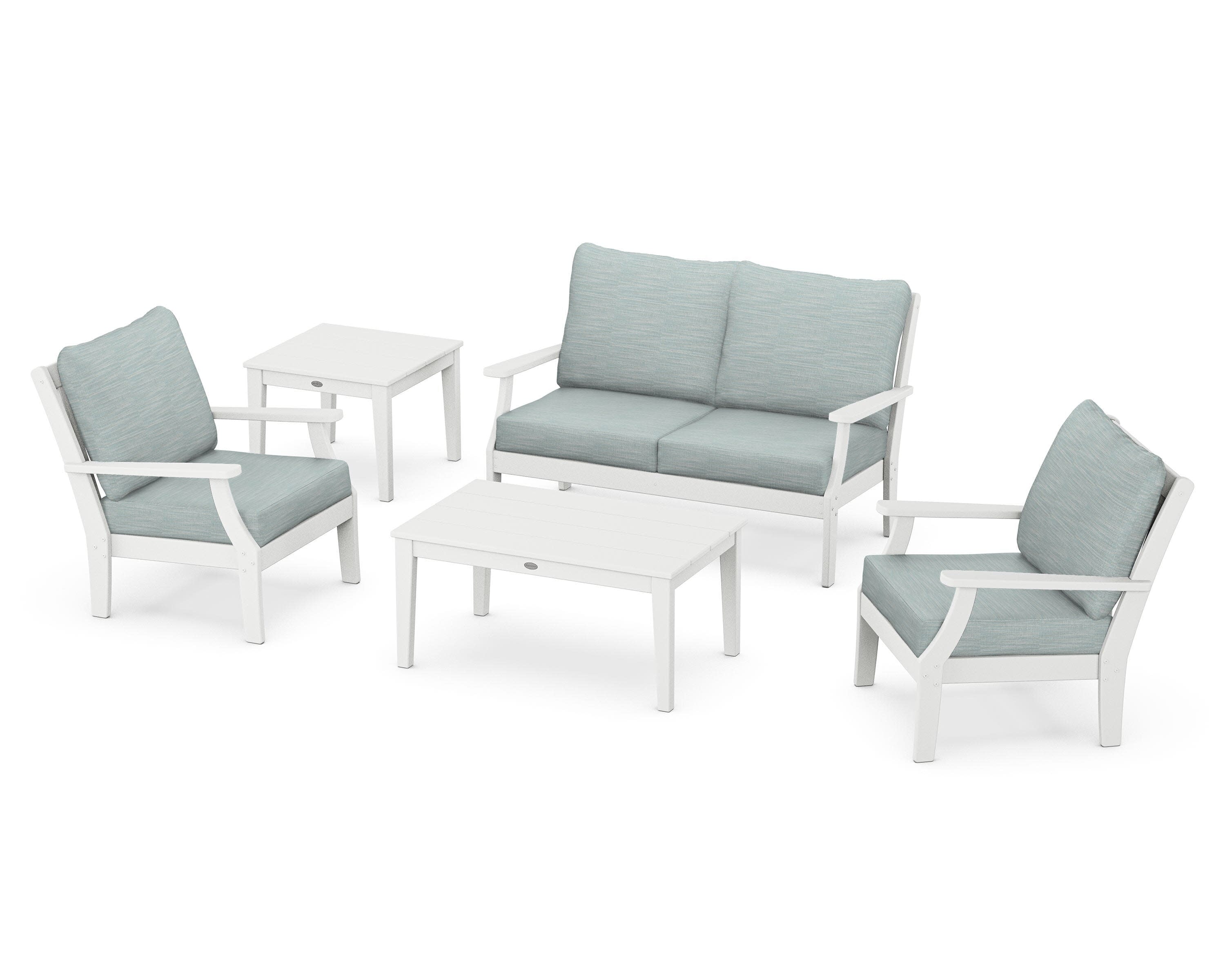 Braxton 5-Piece Deep Seating Set in White / Soothe Mist