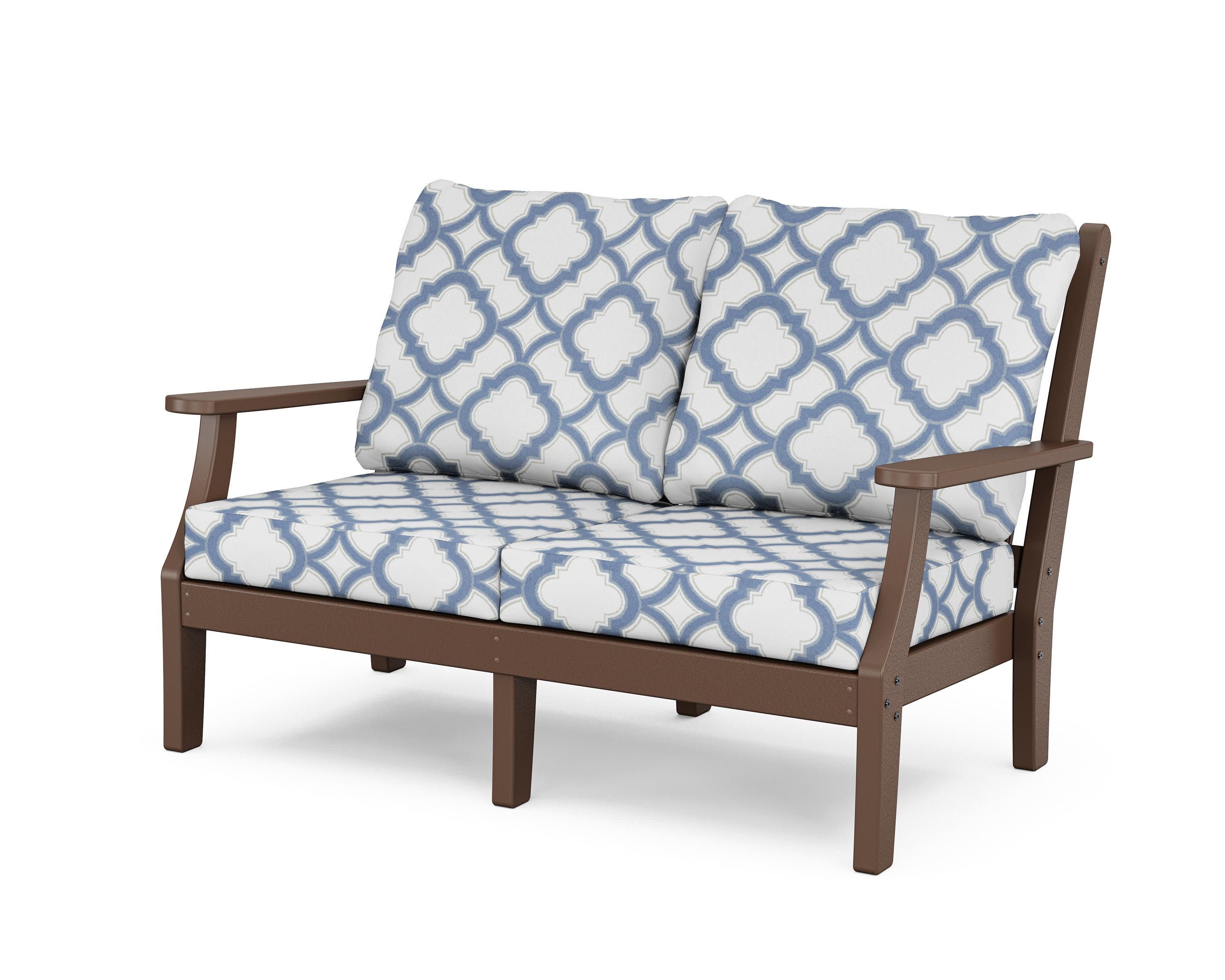 Wovendale Deep Seating Loveseat in Mahogany / Trellis Sky Blue