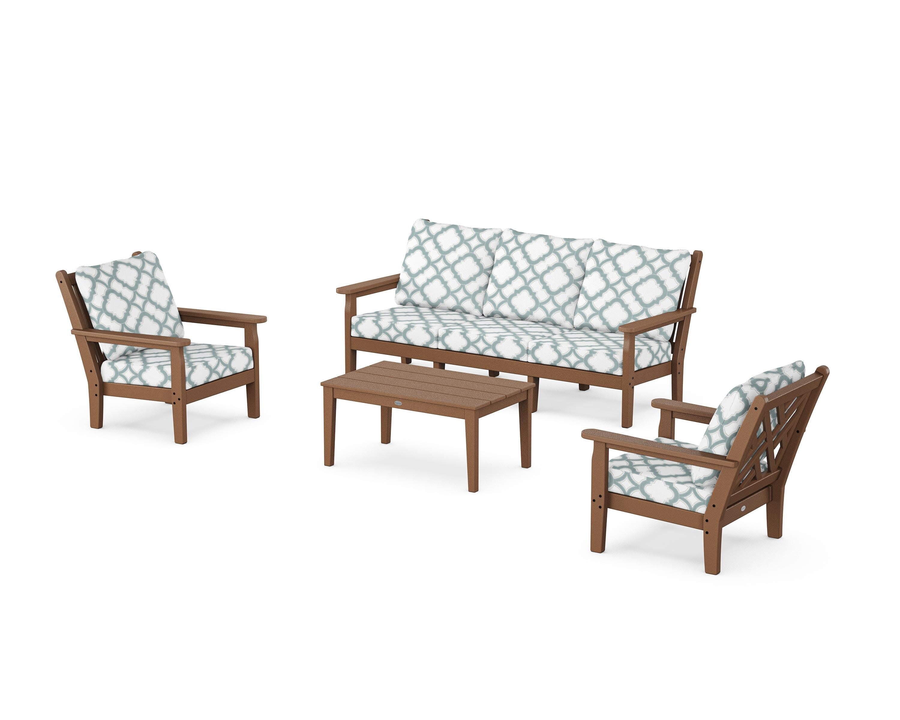 Chippendale 4-Piece Deep Seating Set with Sofa in Teak / Trellis Glacier Spa