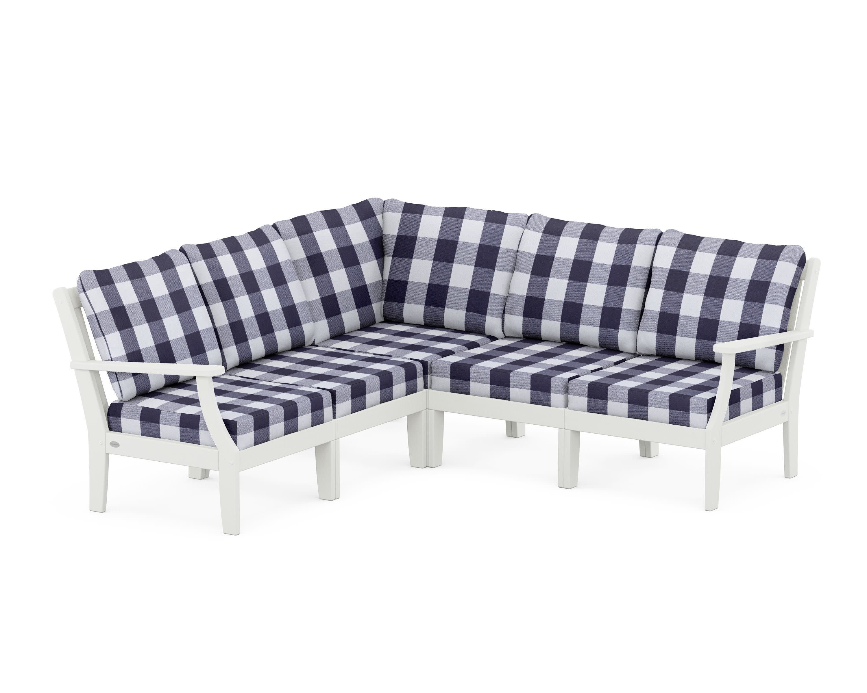 Braxton Modular 5-Piece Deep Seating Set in Vintage White / Buffalo Plaid Navy