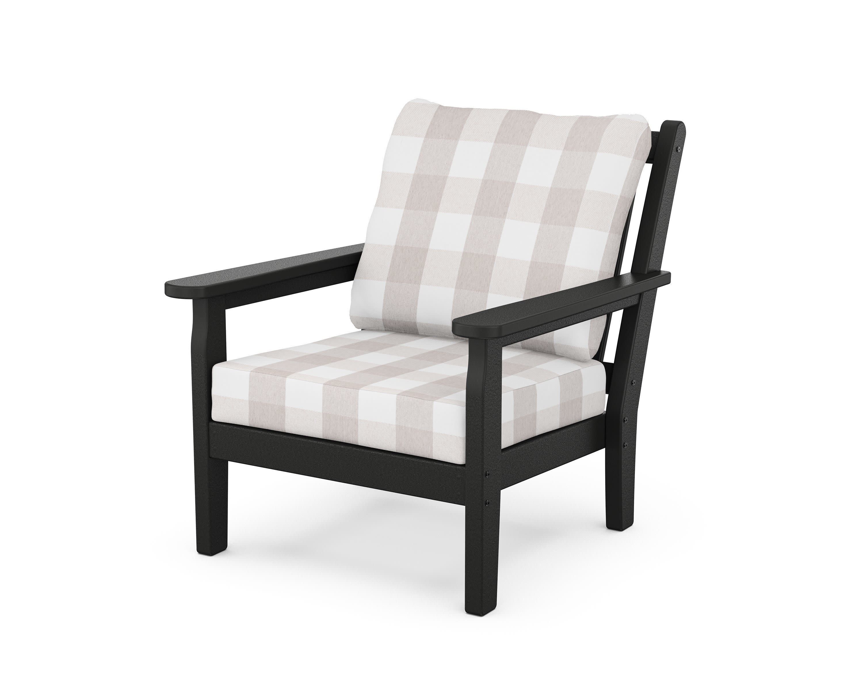Chippendale Deep Seating Chair in Black / Buffalo Plaid Dune Burlap