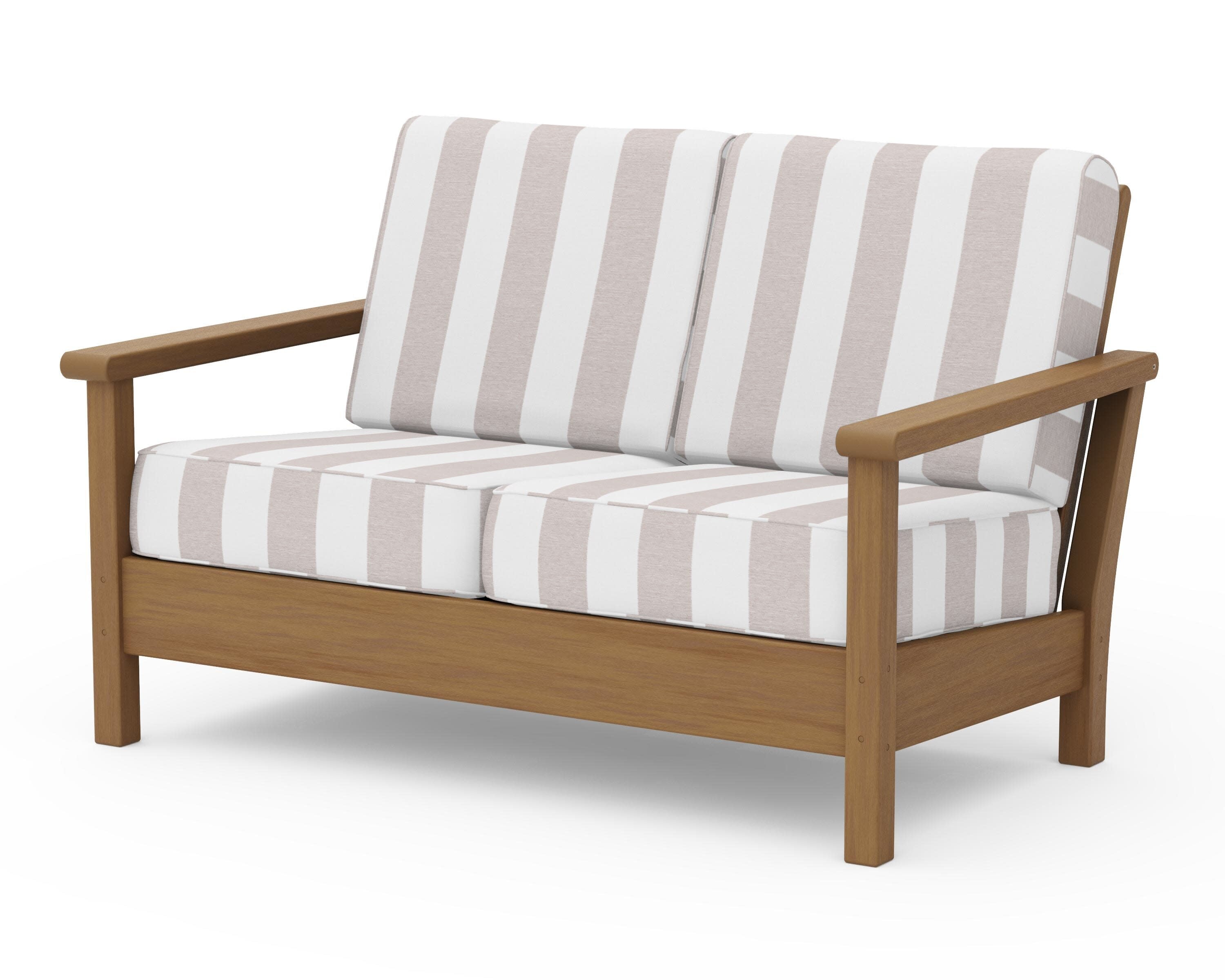 Harbour Deep Seating Loveseat in Natural / Cabana Stripe Dune Burlap