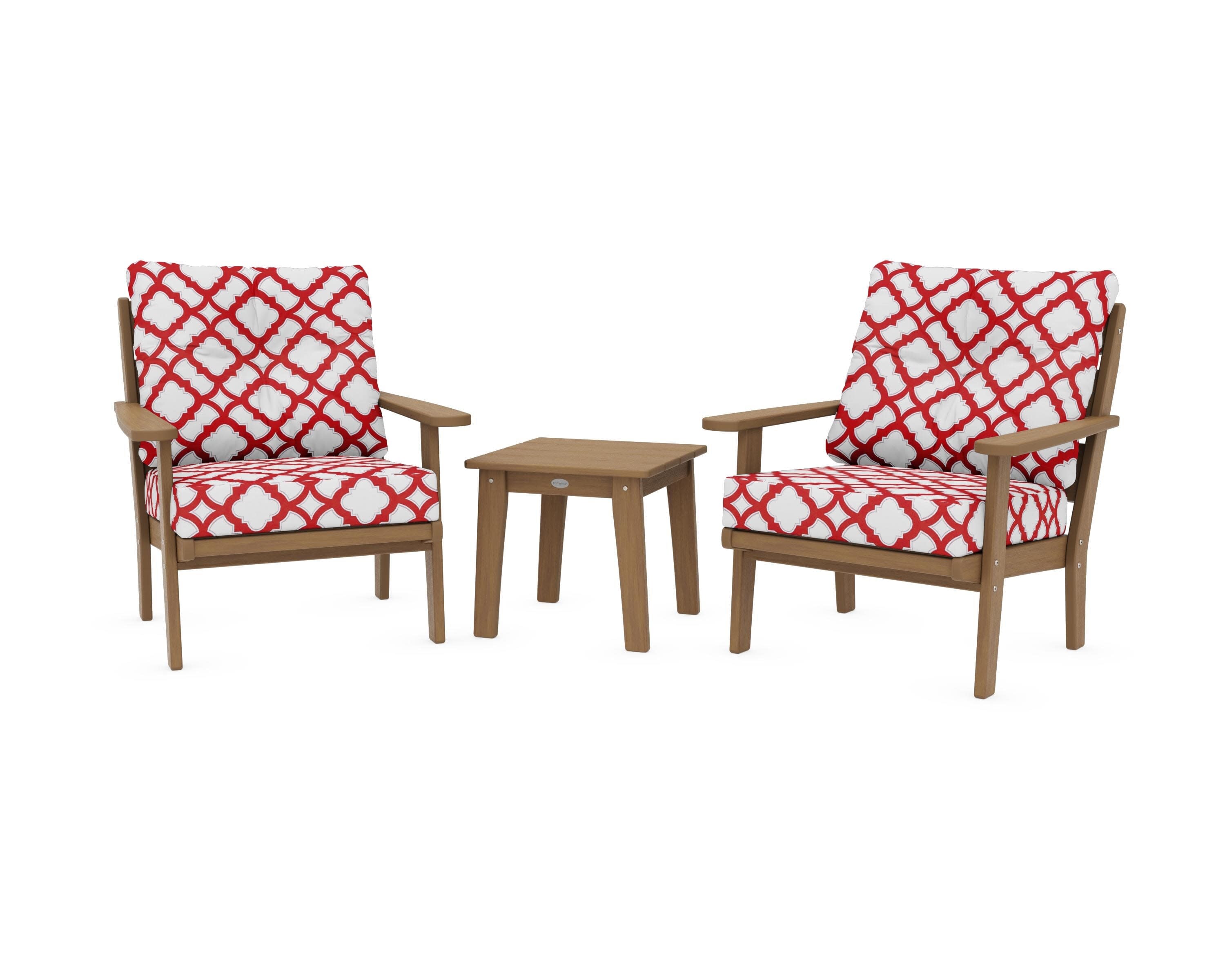 Lakeside 3-Piece Deep Seating Chair Set in Natural / Trellis Crimson