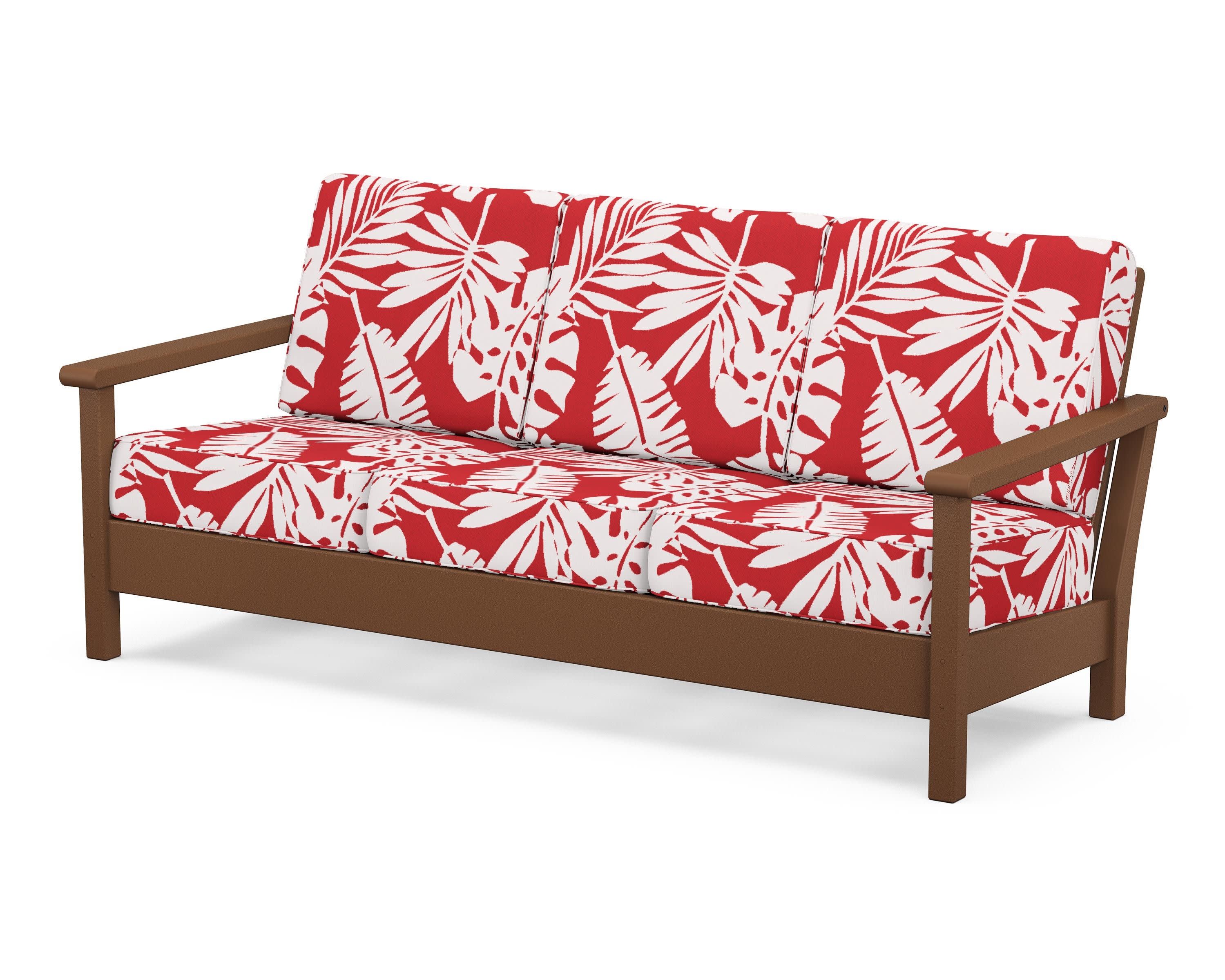 Harbour Deep Seating Sofa in Teak / Leaf Crimson