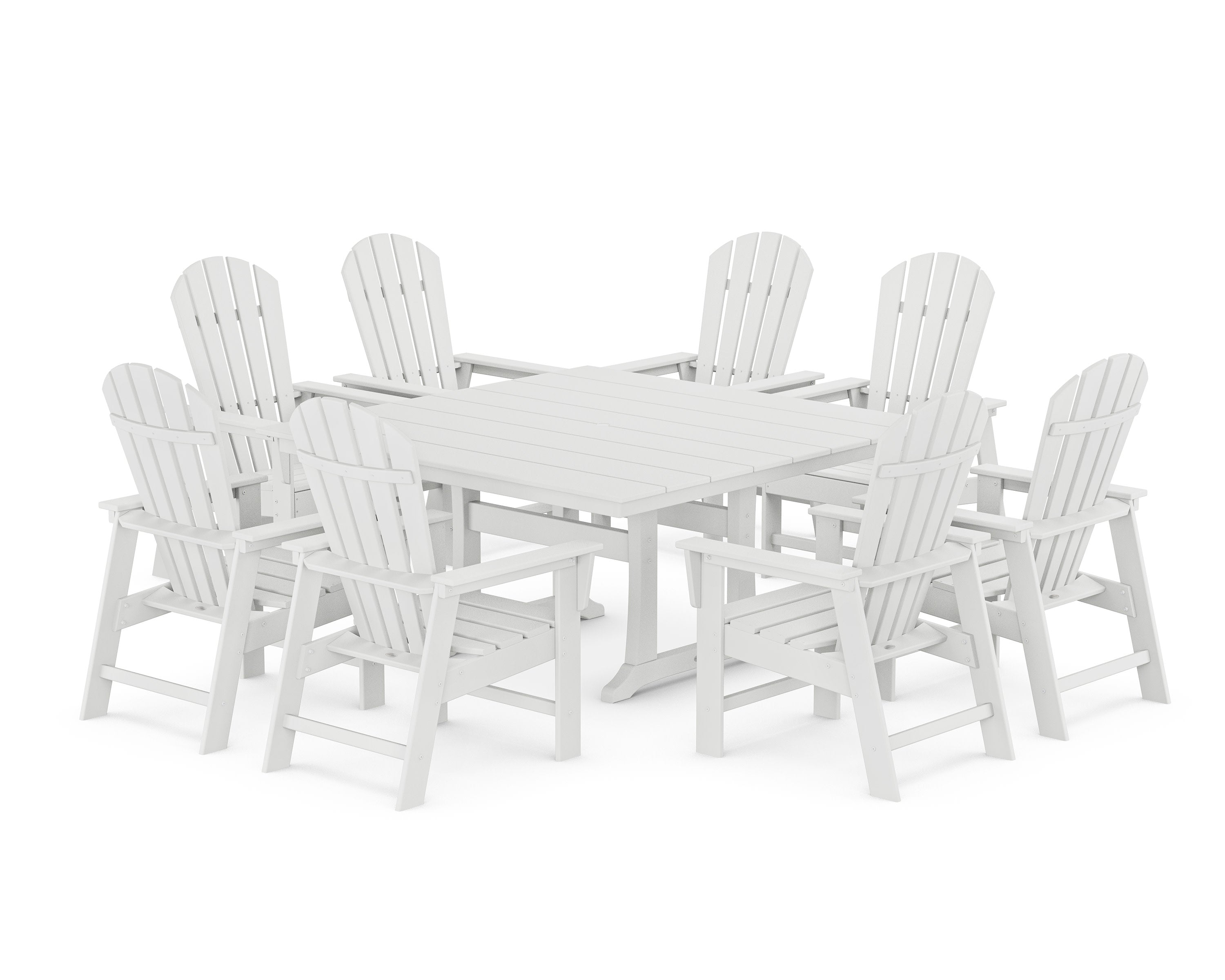South Beach 9-Piece Square Farmhouse Dining Set with Trestle Legs in White