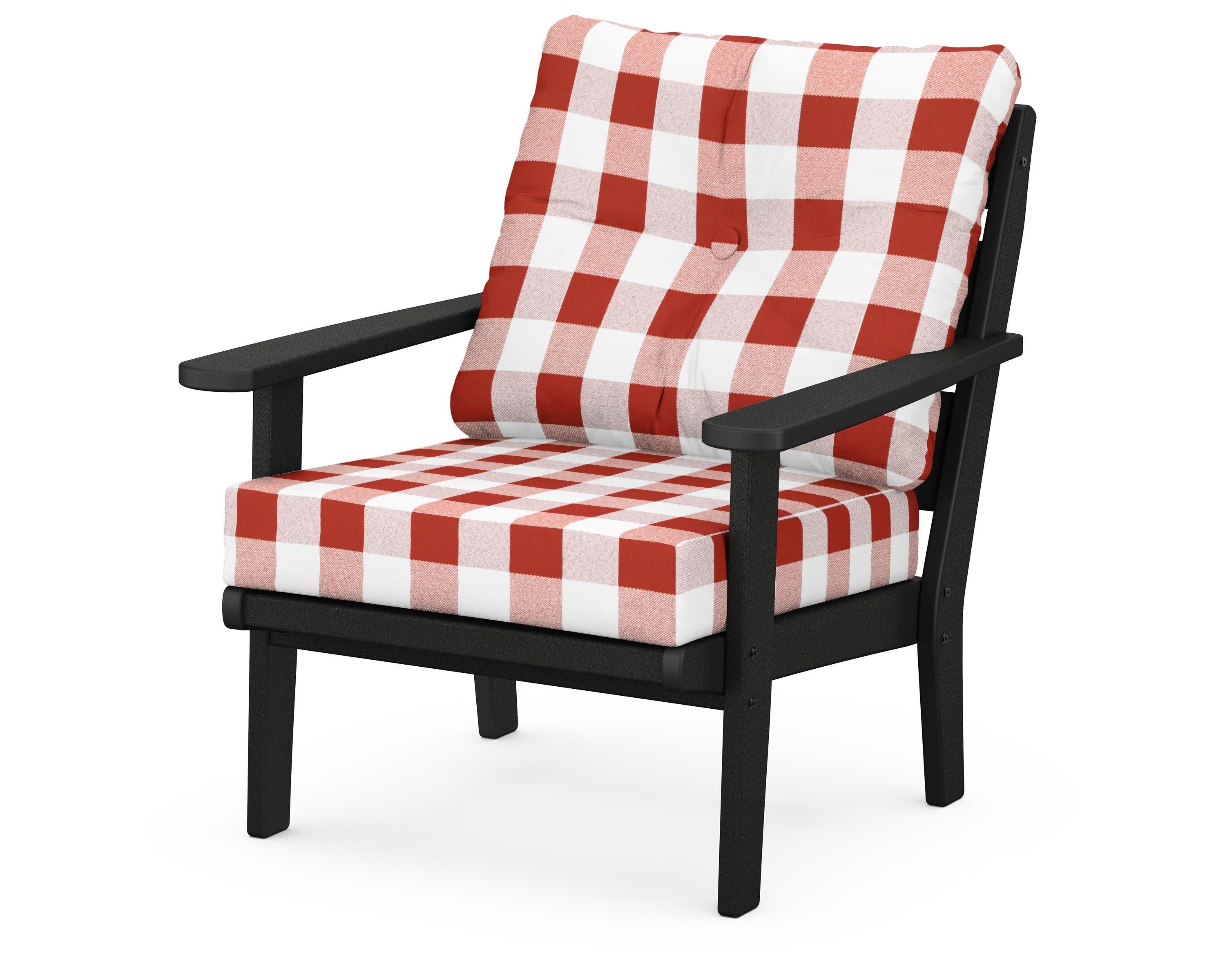 Lakeside Deep Seating Chair in Black / Buffalo Plaid Crimson