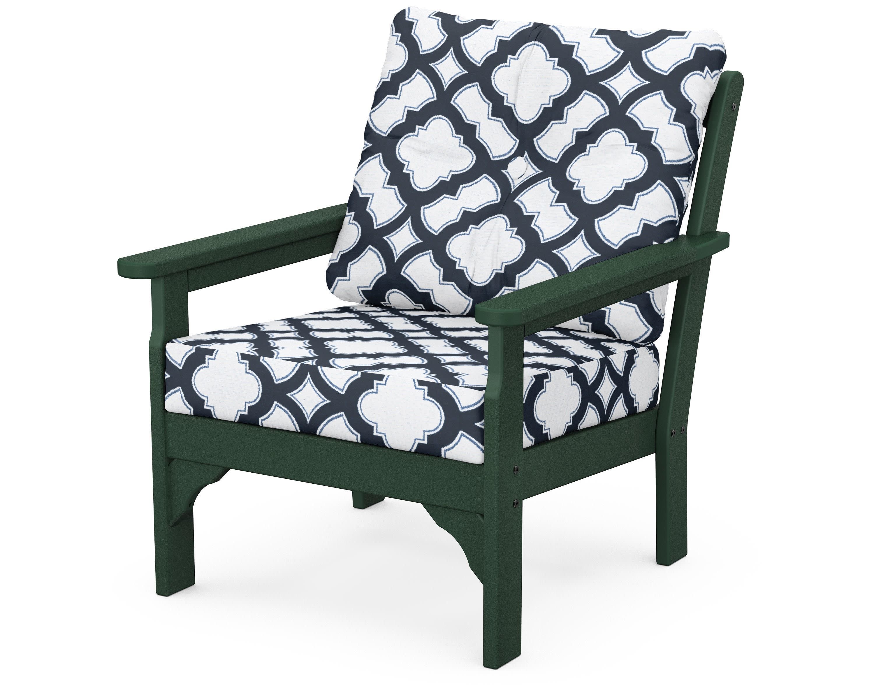 Vineyard Deep Seating Chair in Green / Trellis Marine Indigo