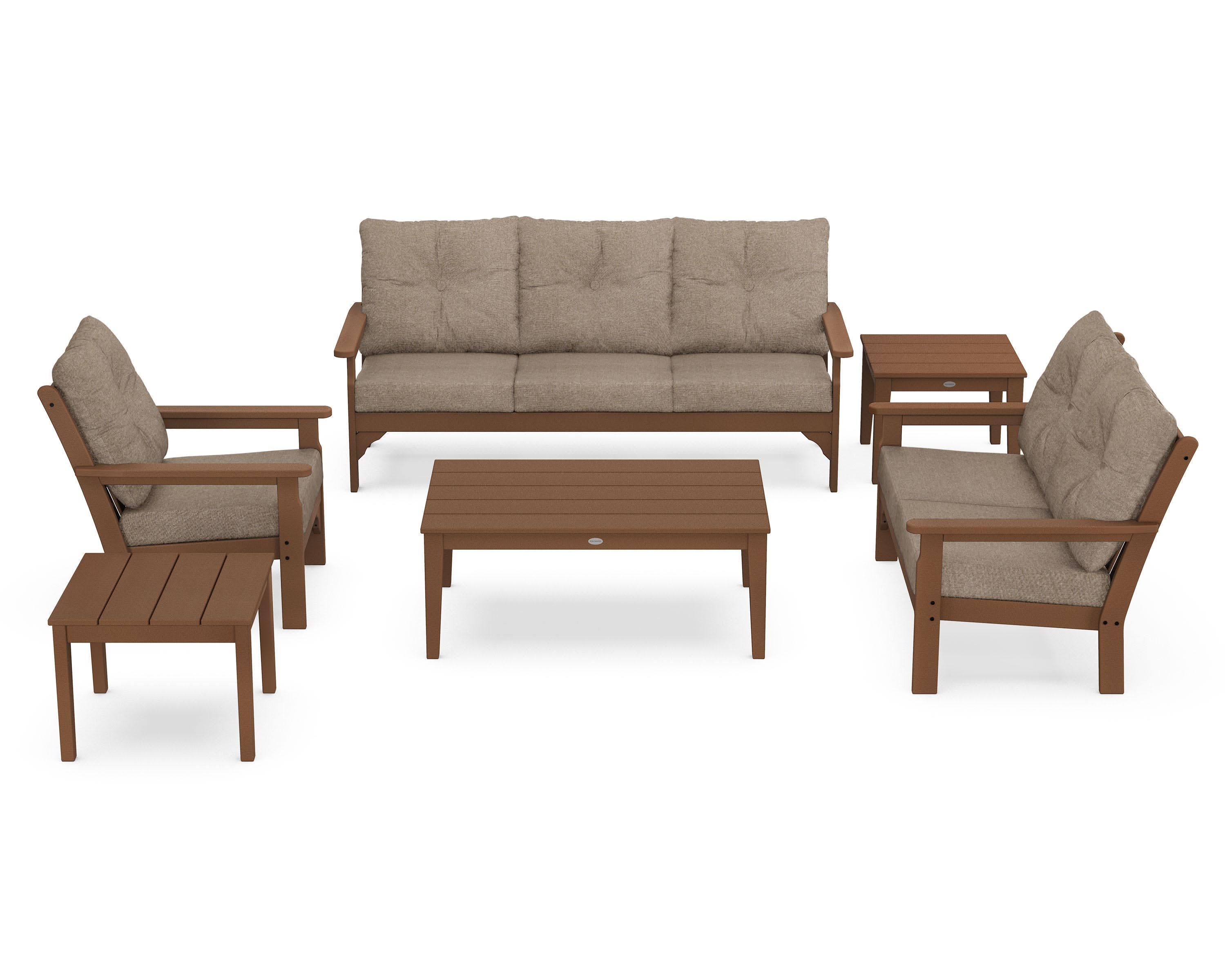 Vineyard 6-Piece Deep Seating Set in Teak / Spiced Burlap