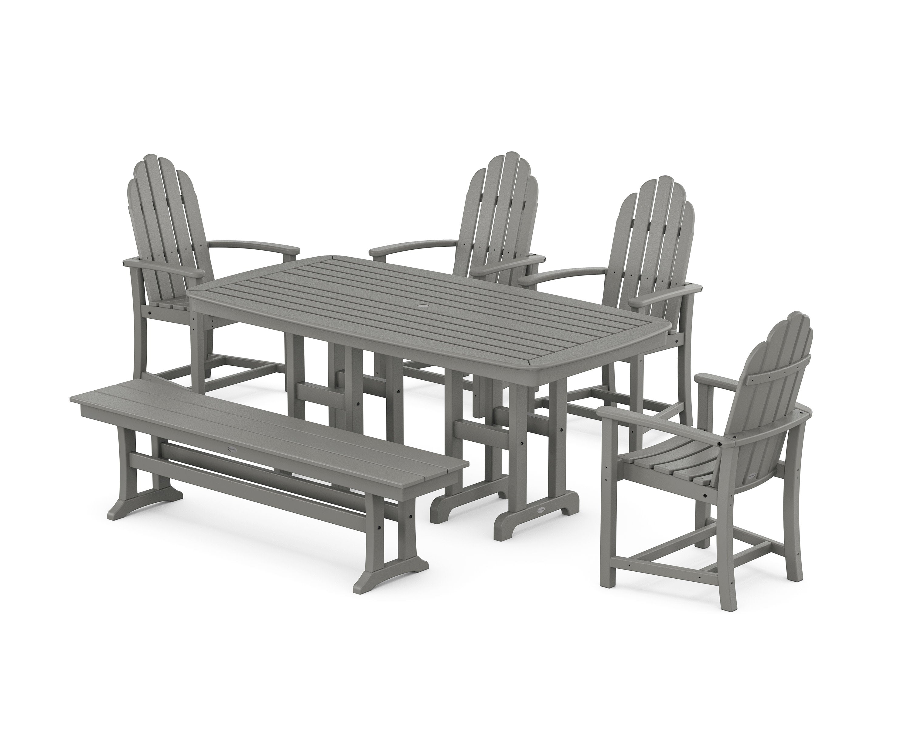 Classic Adirondack 6-Piece Dining Set with Bench in Slate Grey