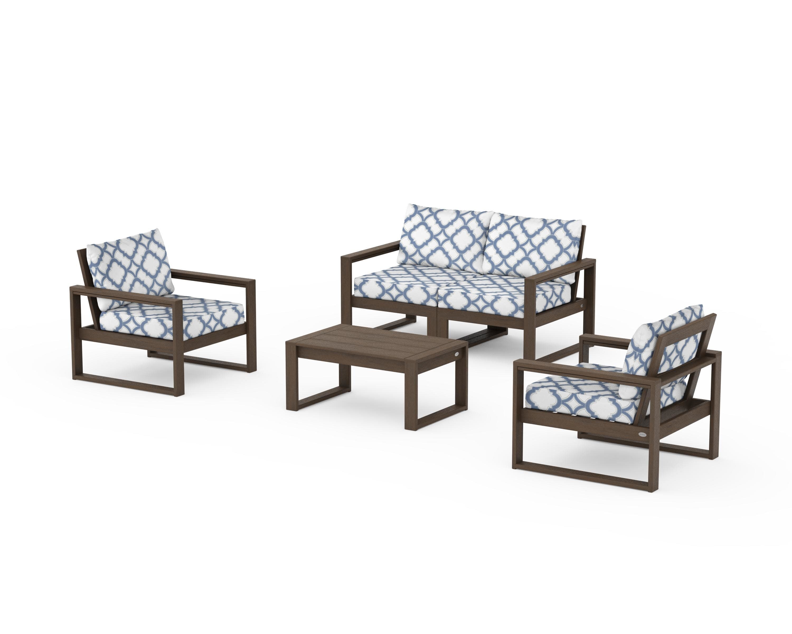 EDGE Sectional 4-Piece Deep Seating Set with Loveseat in Kona / Trellis Sky Blue