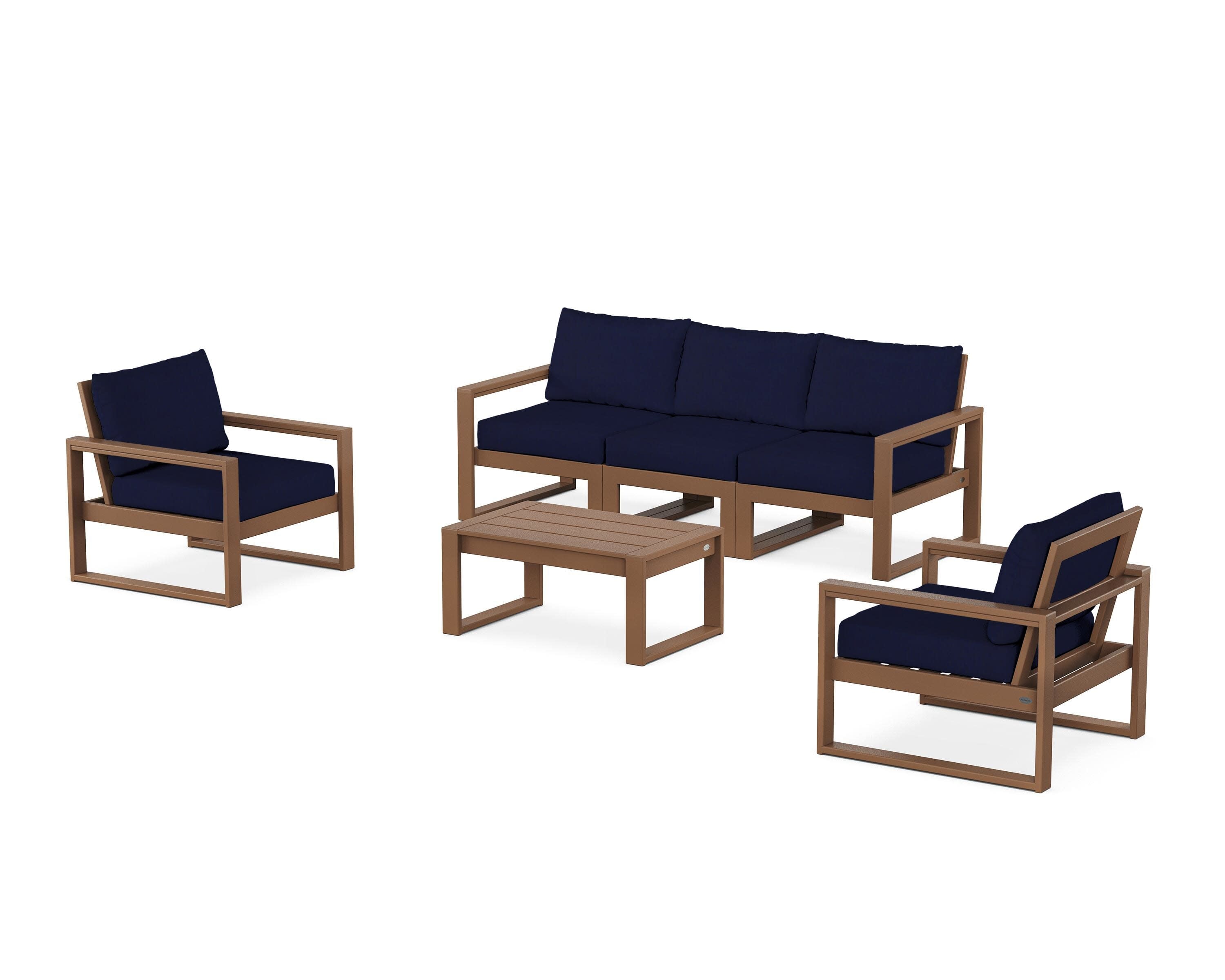 EDGE Sectional 4-Piece Deep Seating Set with Sofa in Teak / Navy