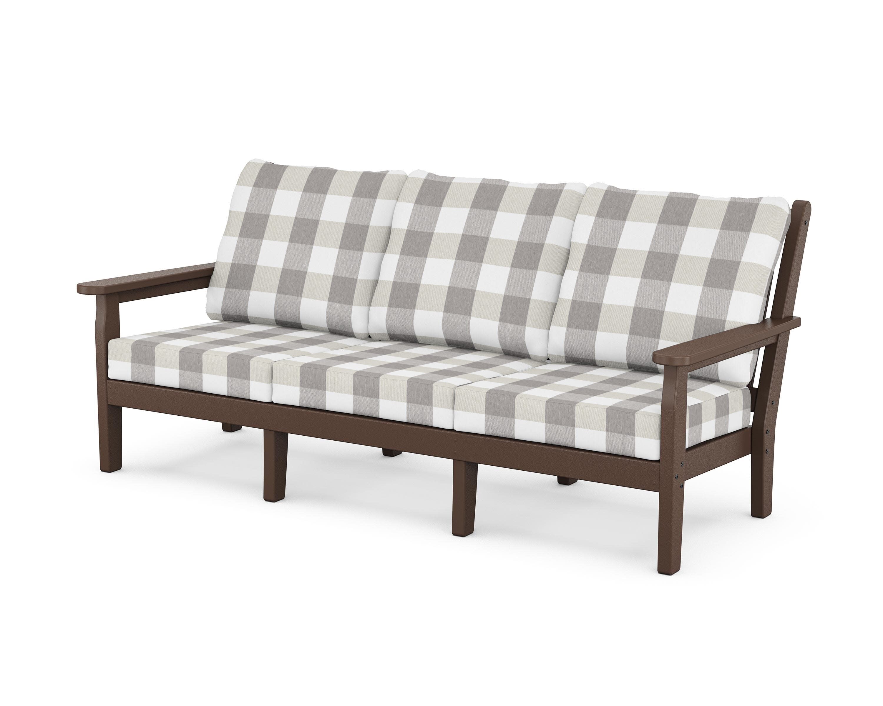 Chippendale Deep Seating Sofa in Mahogany / Buffalo Plaid Grey Mist