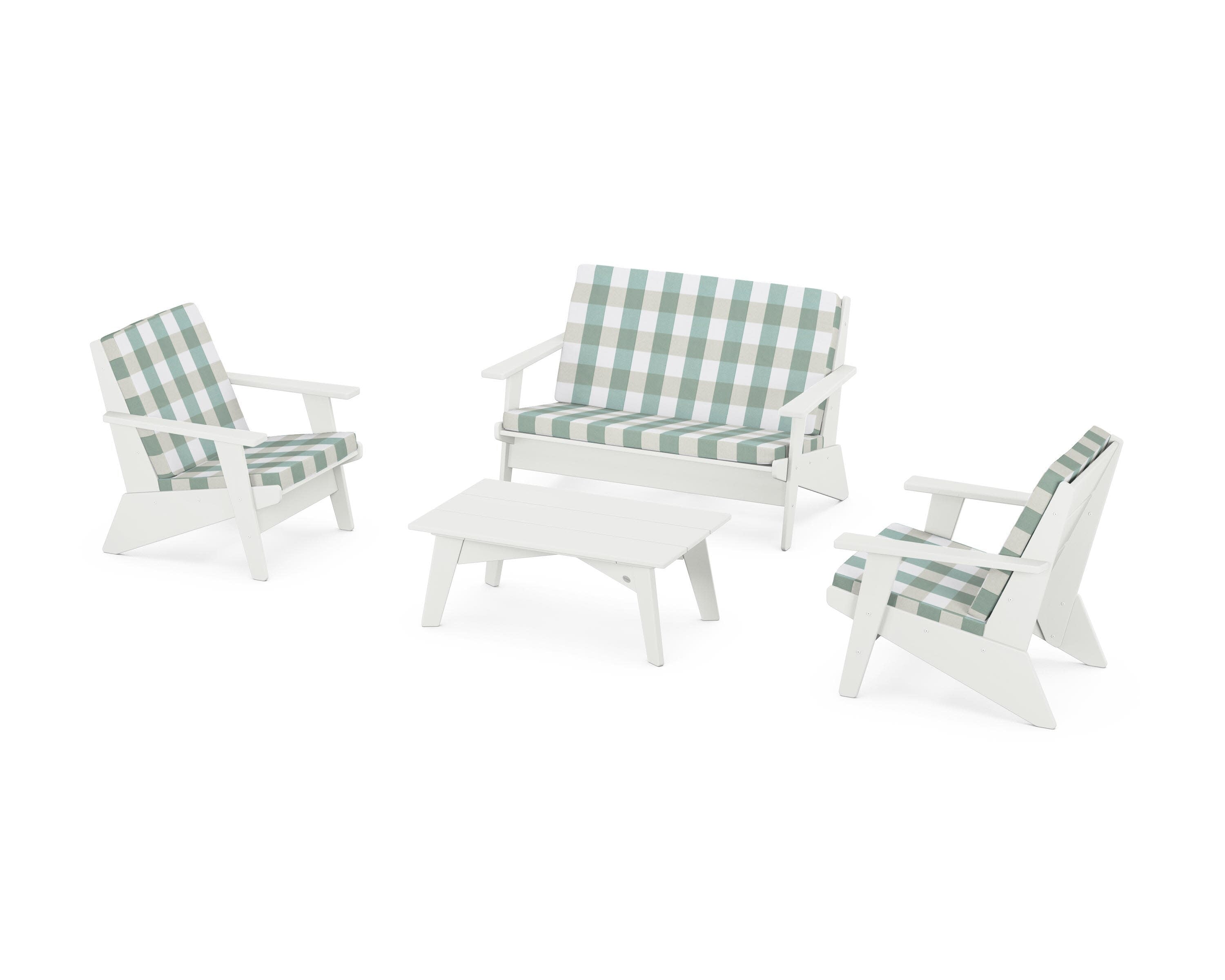 Riviera Modern Lounge 4-Piece Set in Vintage White / Buffalo Plaid Glacier Spa