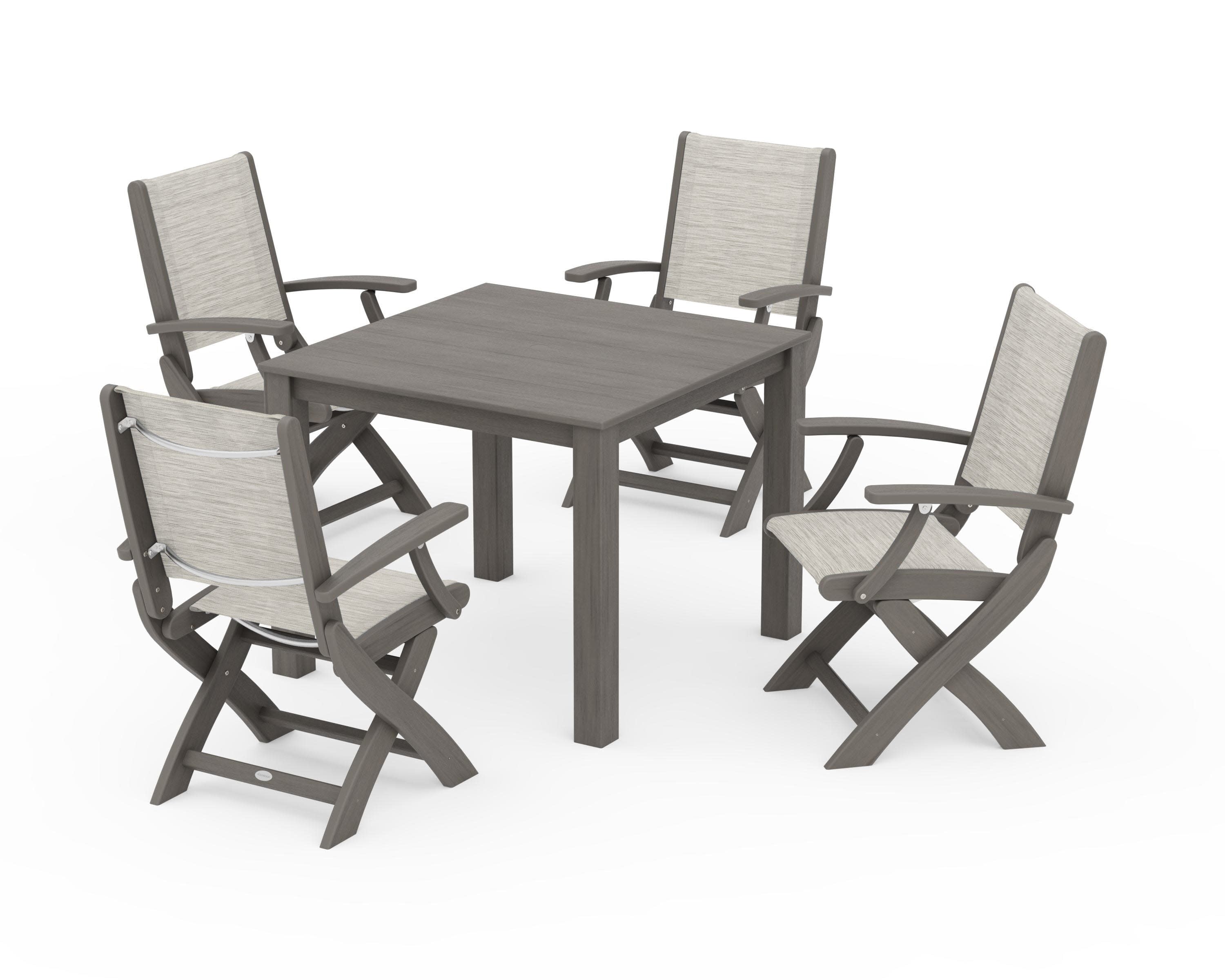 Coastal Folding Chair 5-Piece Parsons Dining Set in Driftwood / Birch Sling