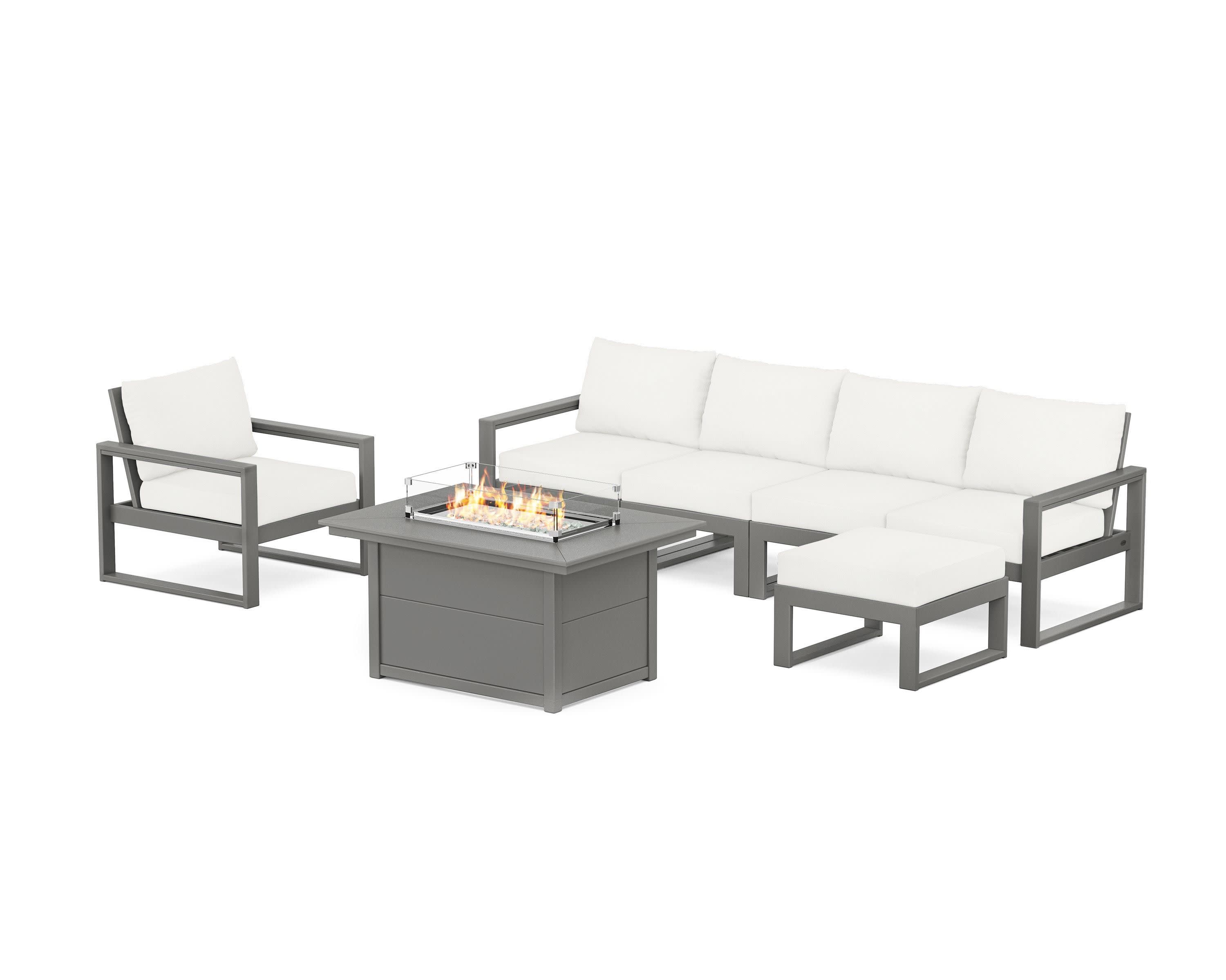 EDGE Sectional Lounge and Fire Pit Set in Slate Grey / Natural Linen