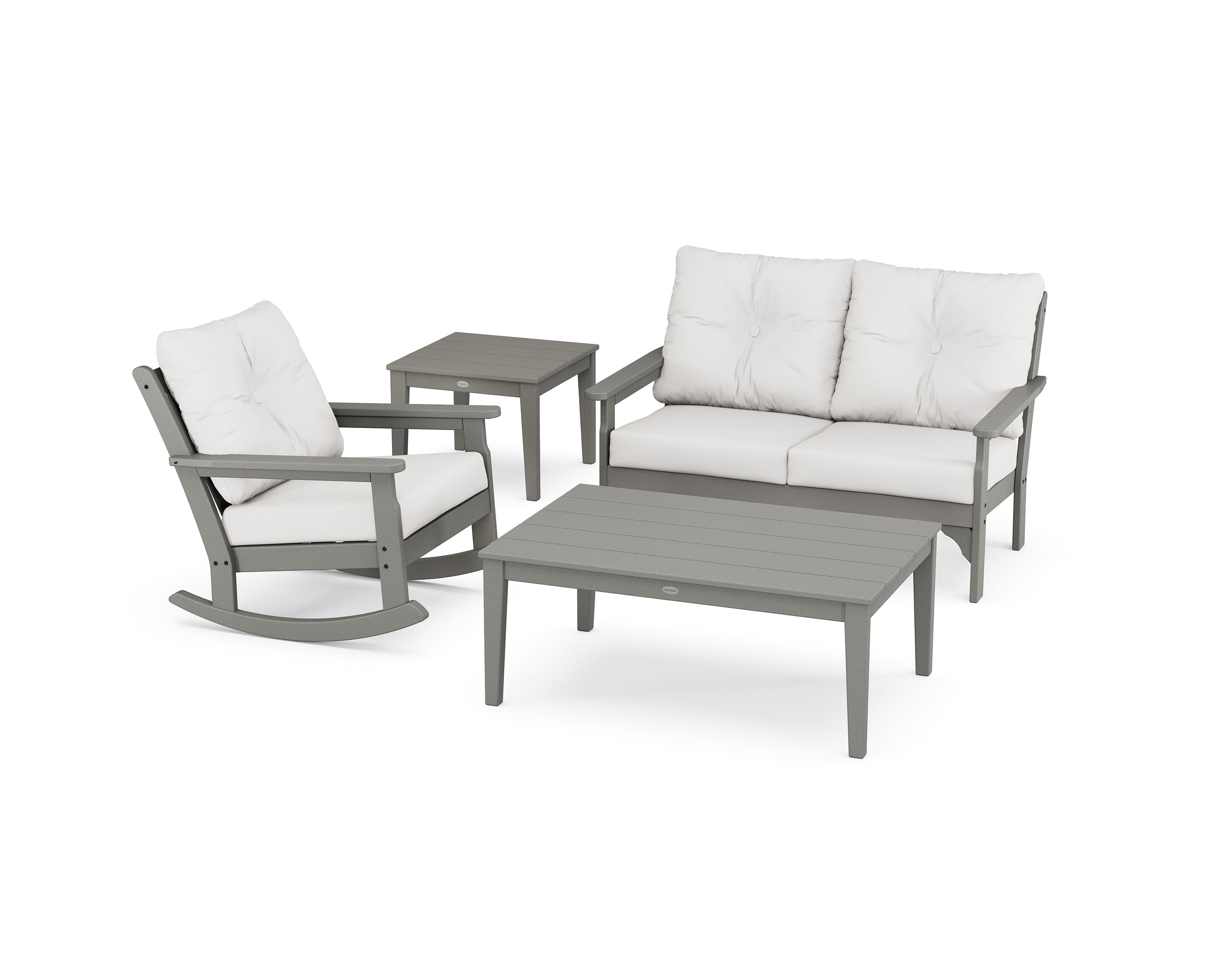 Vineyard 4-Piece Deep Seating Rocker Set in Slate Grey / Natural Linen