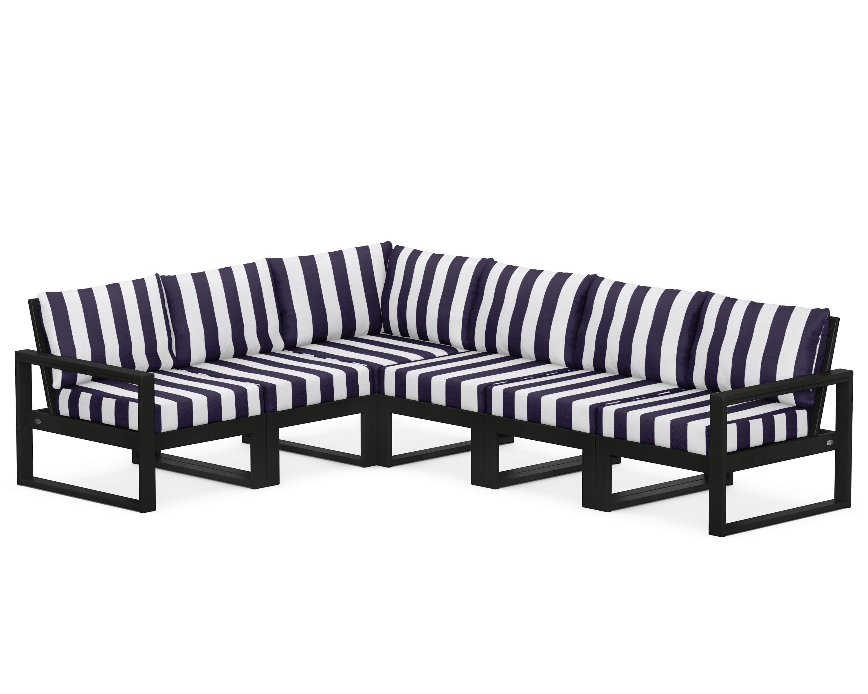 EDGE 6-Piece Modular Deep Seating Set in Black / Cabana Stripe Navy