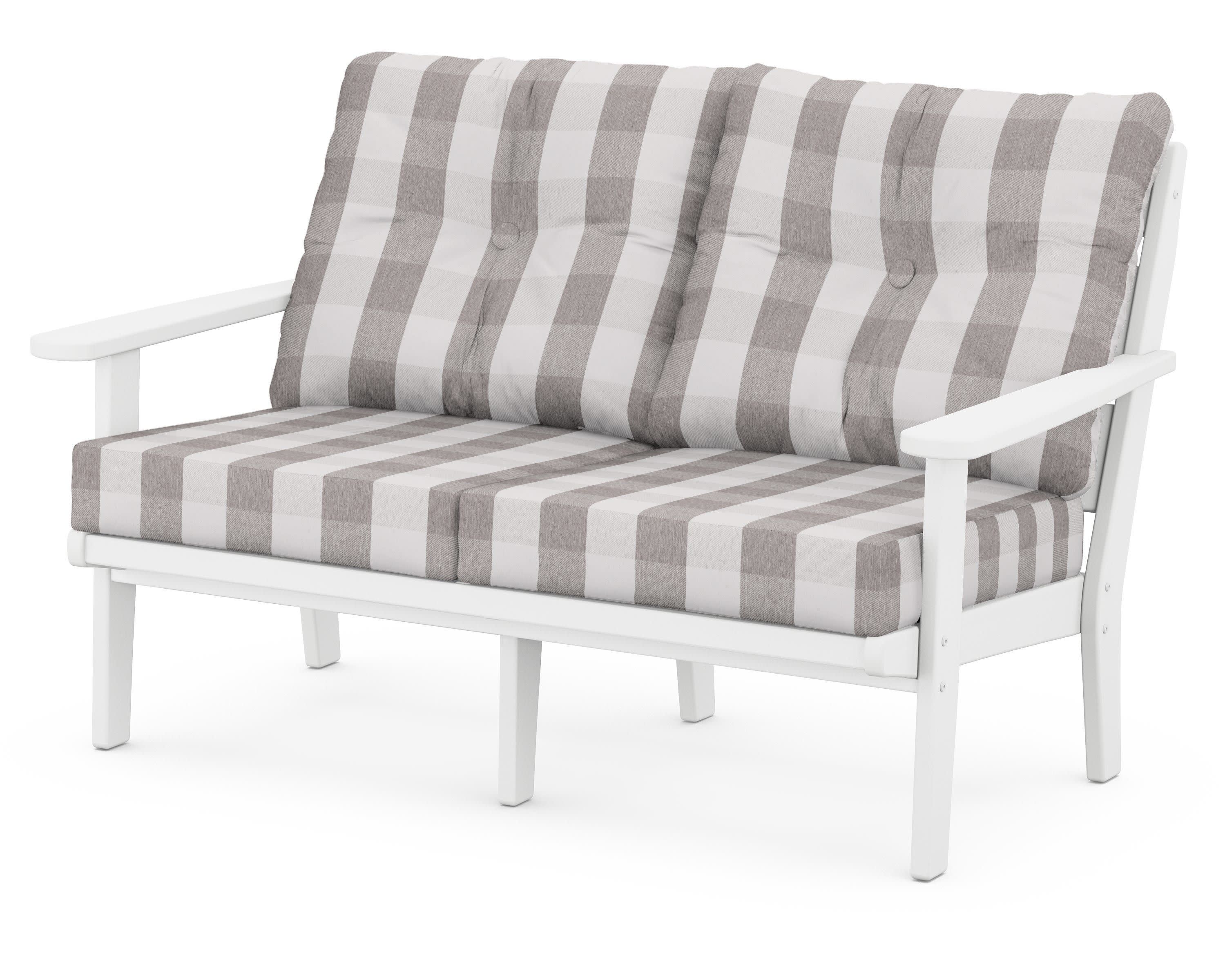Lakeside Deep Seating Loveseat in White / Buffalo Plaid Grey Mist