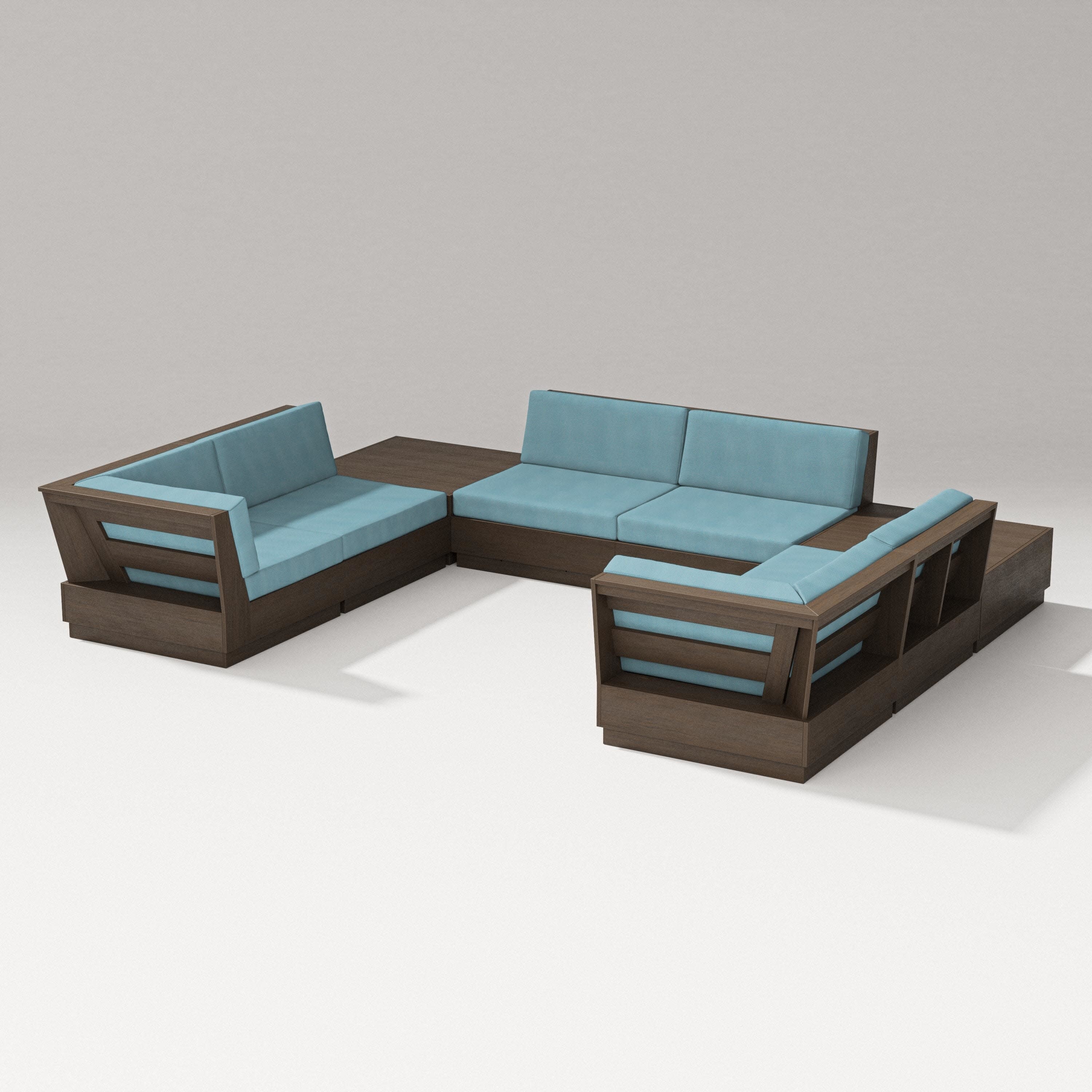 Elevate 8-Piece U-Shaped Sectional in Kona / Lattice Sky Blue