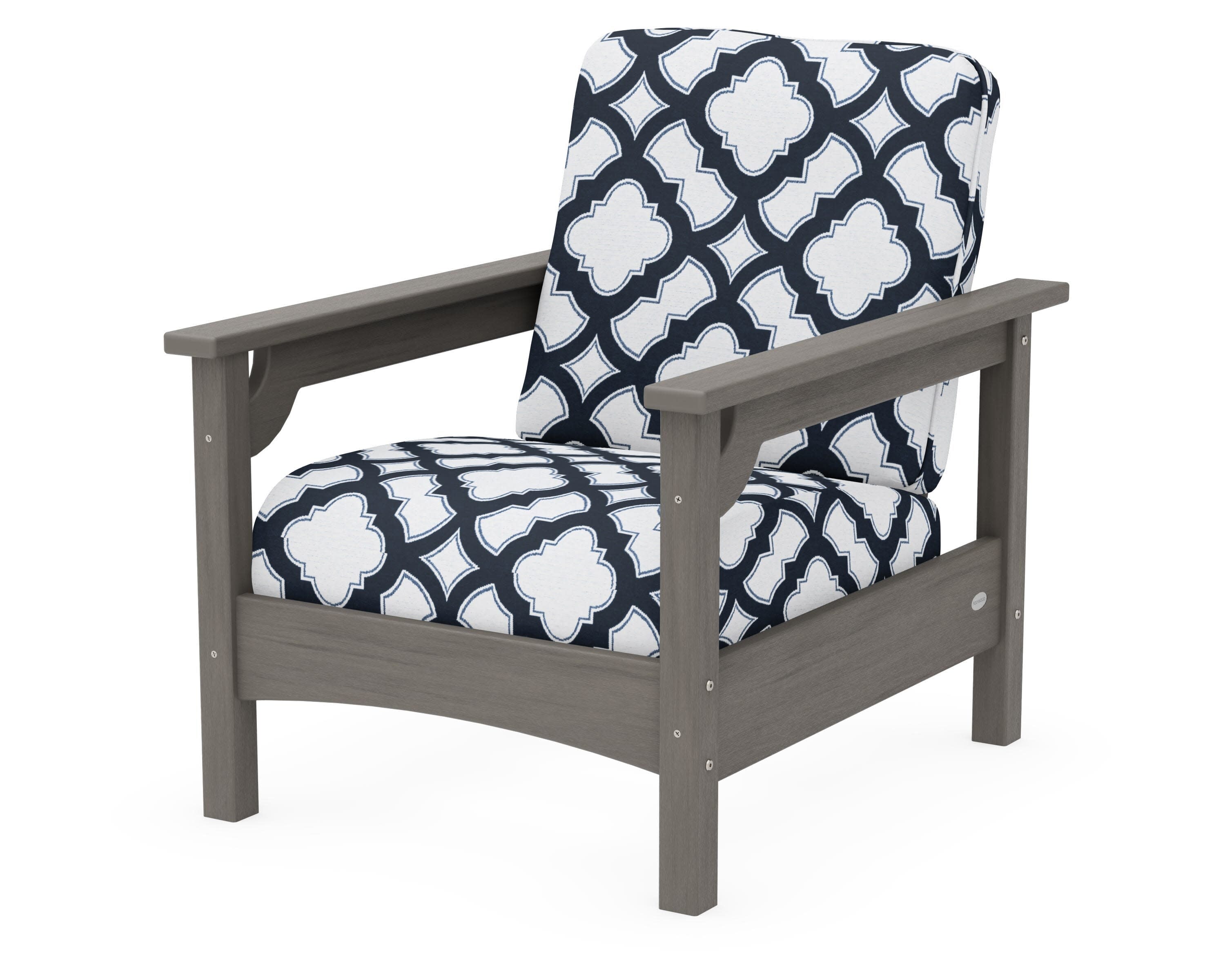 Club Chair in Driftwood / Trellis Marine Indigo