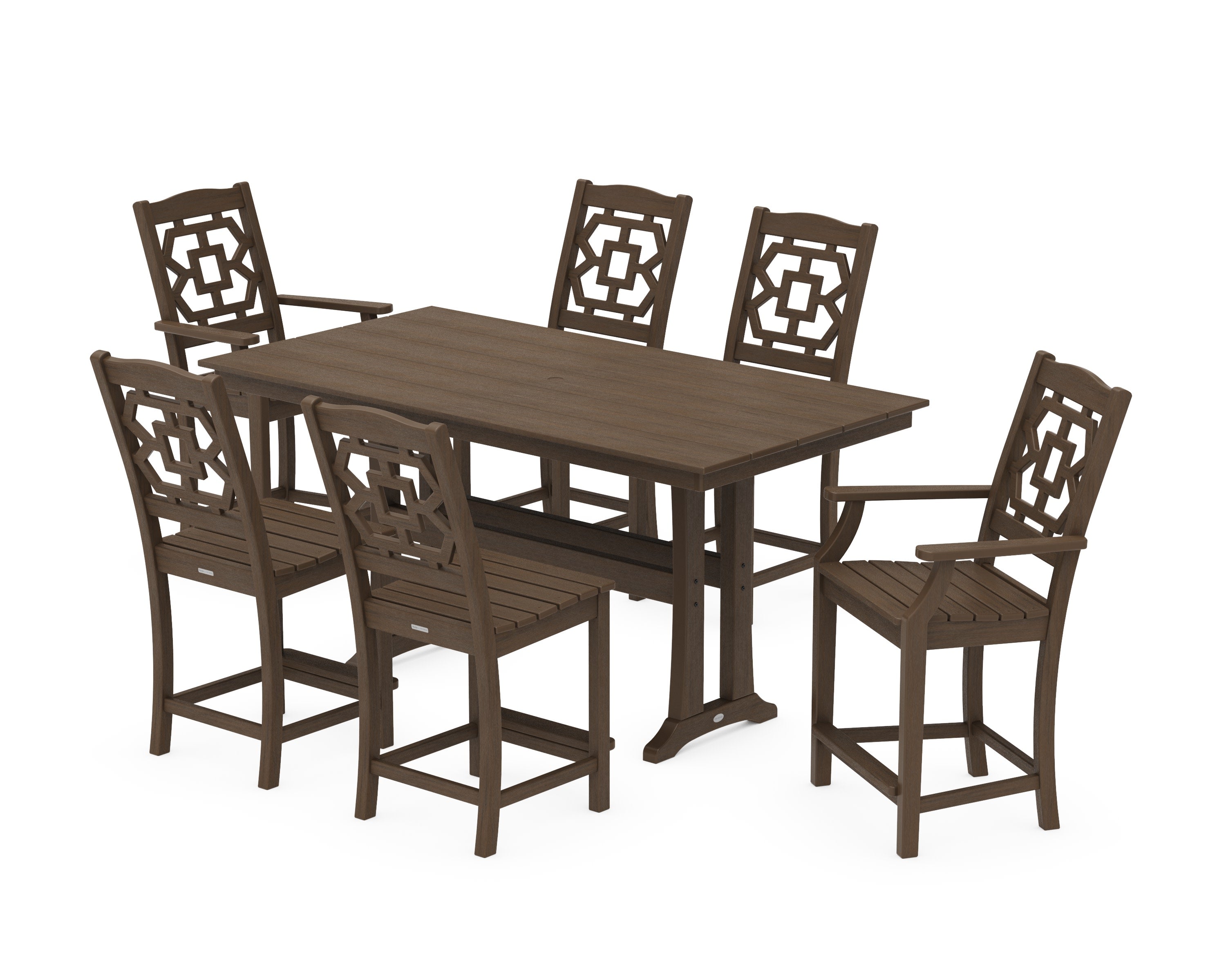 Chinoiserie 7-Piece Farmhouse Counter Set with Trestle Legs in Kona