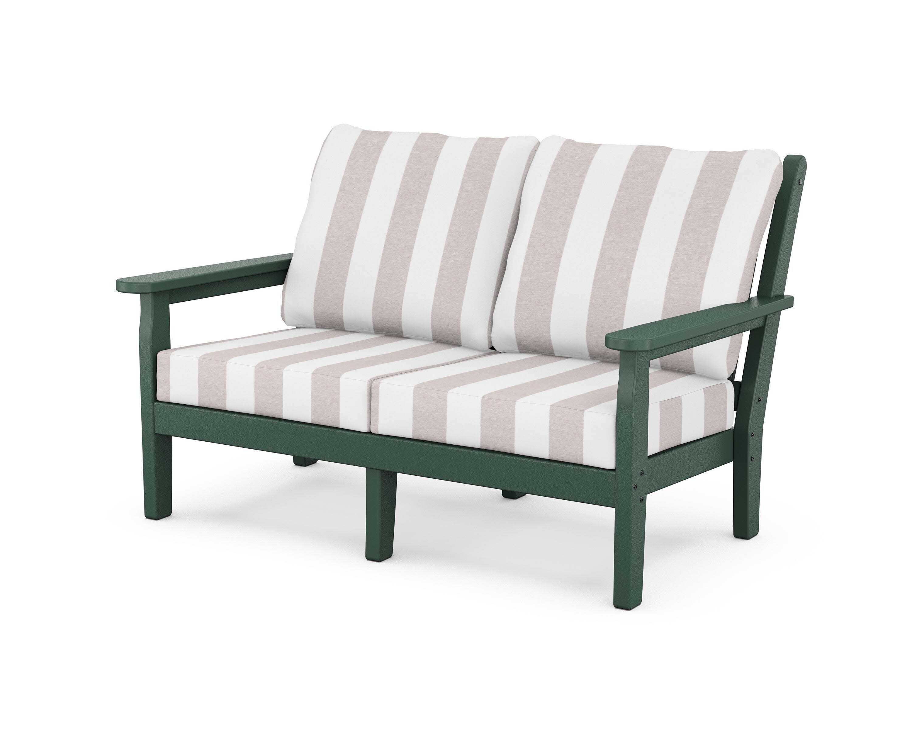Chippendale Deep Seating Loveseat in Green / Cabana Stripe Dune Burlap