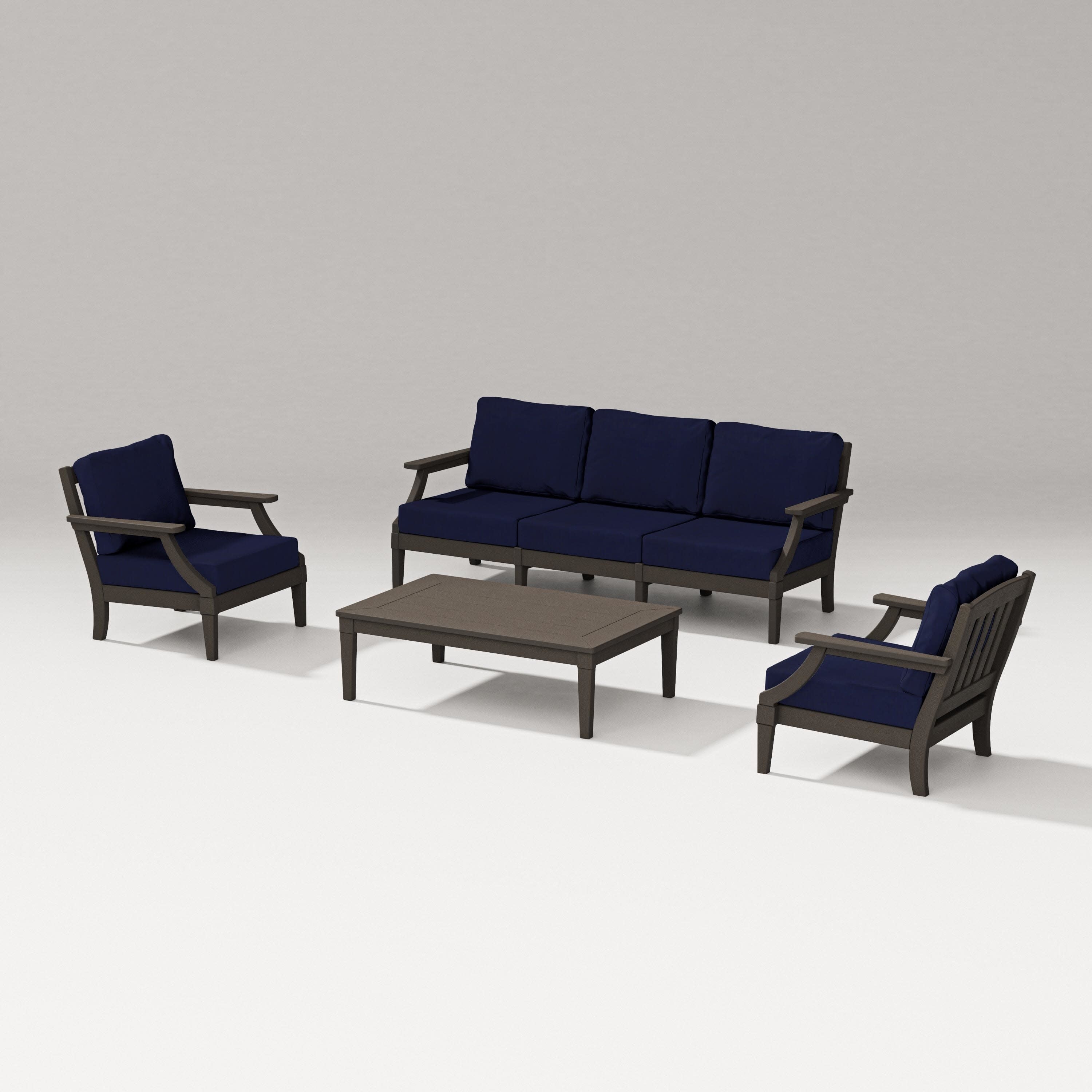 Estate 4-Piece Lounge Sofa Set in Vintage Coffee / Navy
